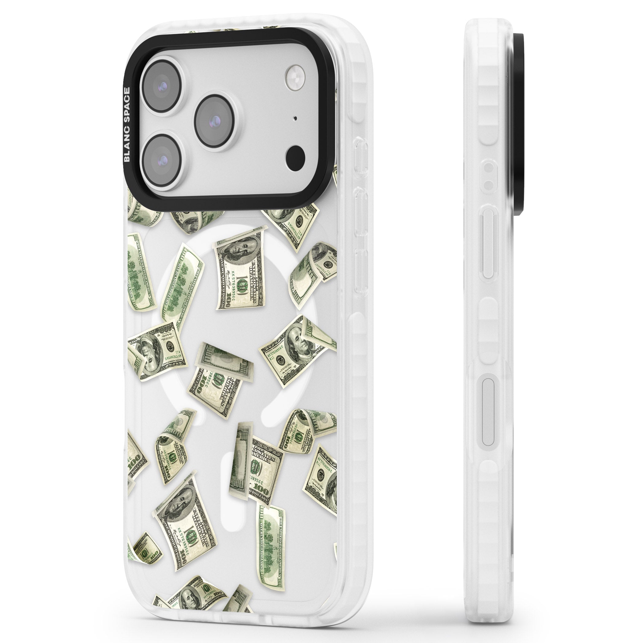 Falling Cash iPhone 17 Pro Max Impact Pro Clear Phone Case Side Profile