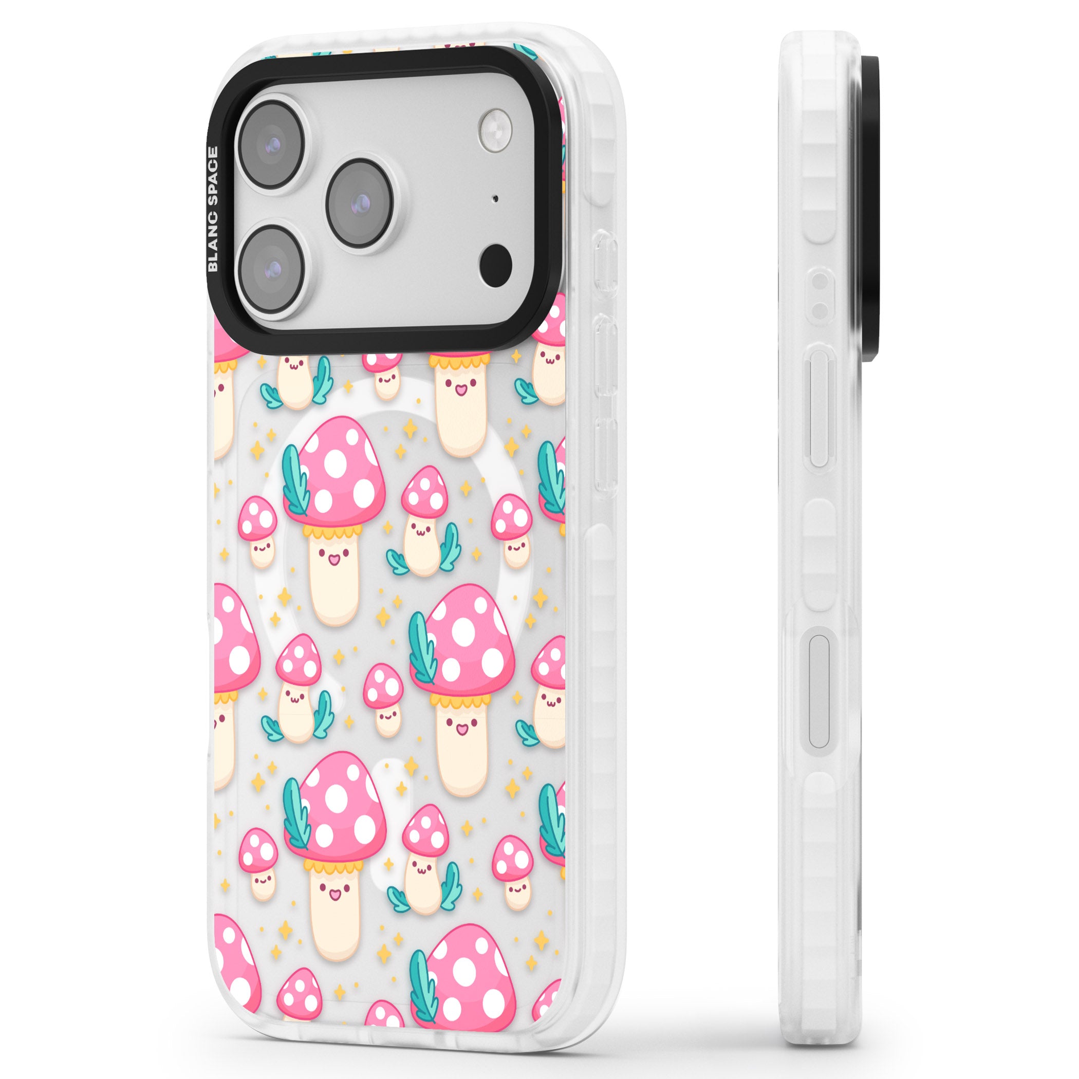 Cute Mushroom Pattern iPhone 17 Pro Max Impact Pro Clear Phone Case Side Profile