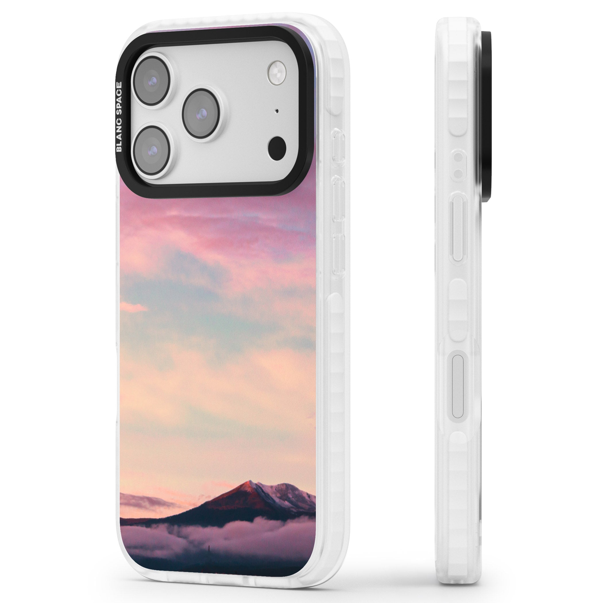 Pastel Mountain Sunset iPhone 17 Pro Max Impact Pro Clear Phone Case Side Profile