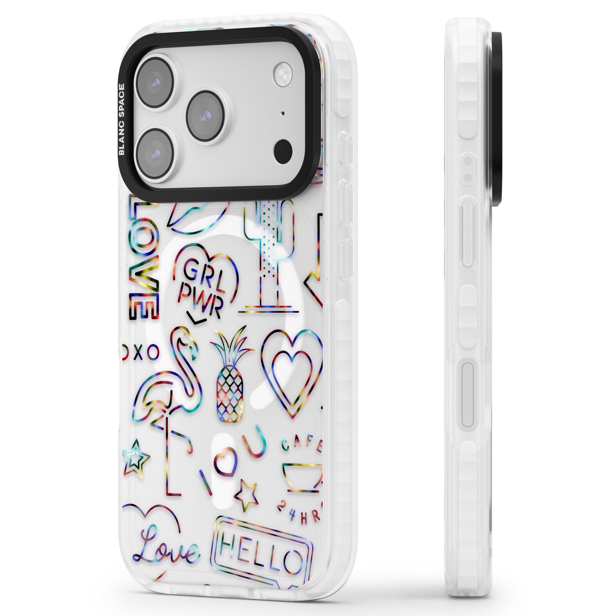 Funky Nebula Neon Sign iPhone 17 Pro Max Impact Pro Clear Phone Case Side Profile