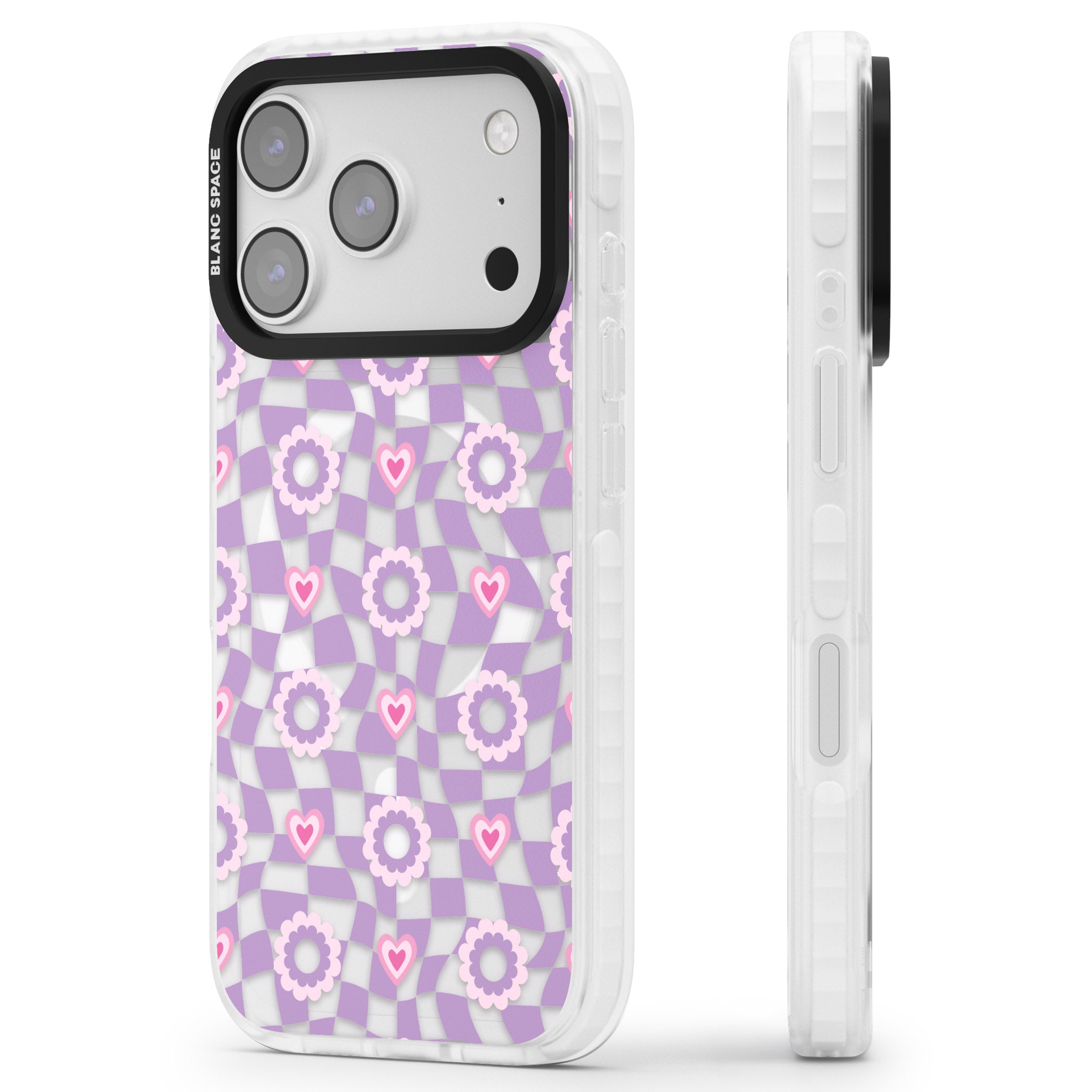 Checkered Love Pattern iPhone 17 Pro Max Impact Pro Clear Phone Case Side Profile