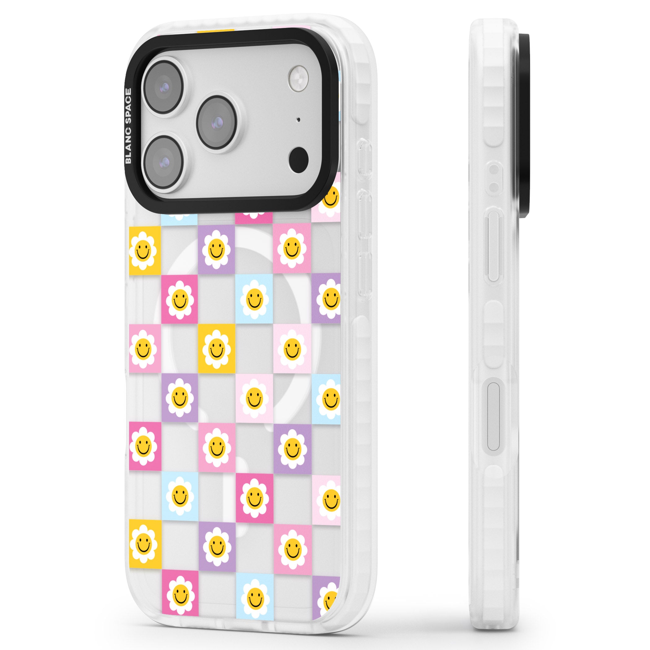 Daisy Squares Pattern iPhone 17 Pro Max Impact Pro Clear Phone Case Side Profile
