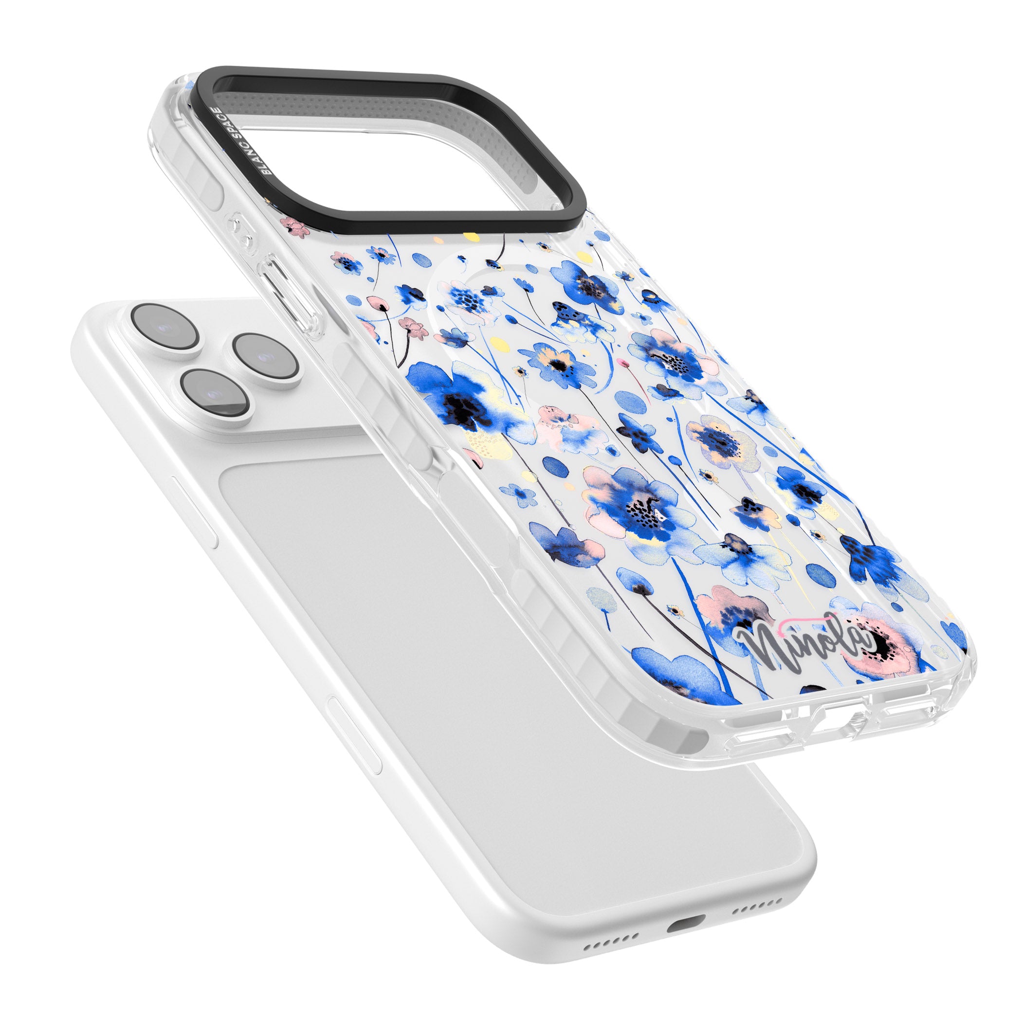 Ink Flowers Blue iPhone 17 Pro Max Impact Pro Clear Phone Case Colours