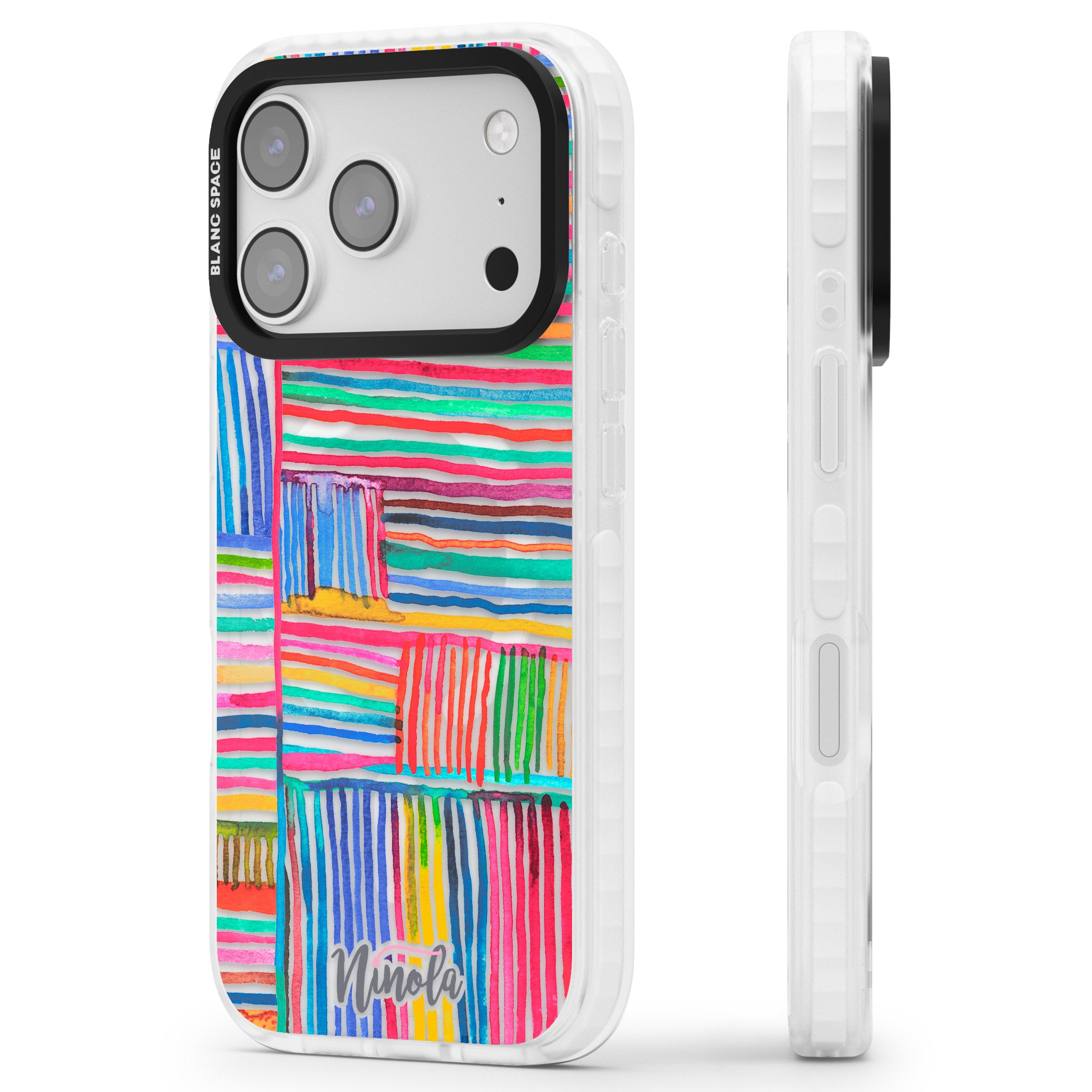 Vibrant Watercolor Lines iPhone 17 Pro Max Impact Pro Clear Phone Case Side Profile