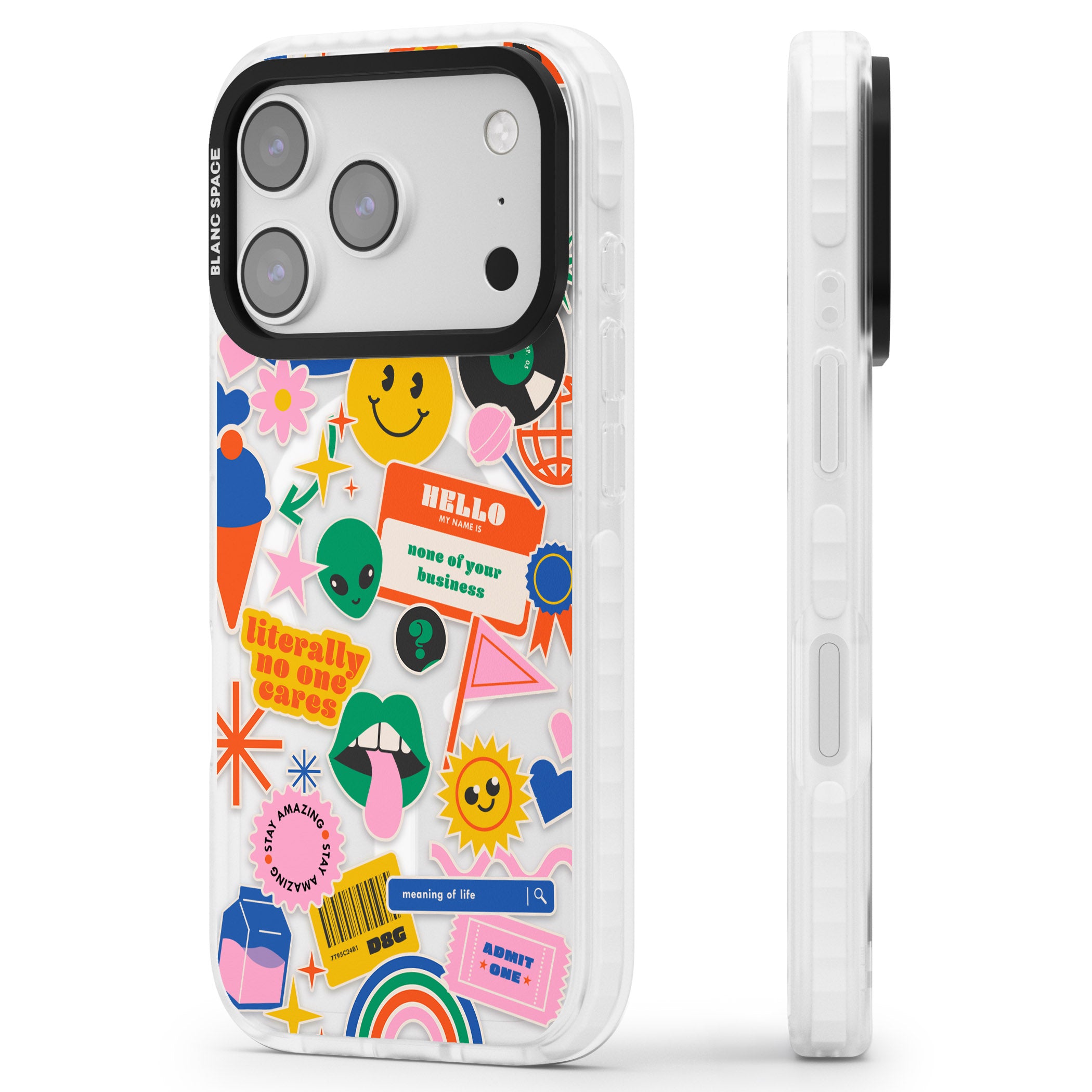 Nostalgic Sticker Vibes iPhone 17 Pro Max Impact Pro Clear Phone Case Side Profile