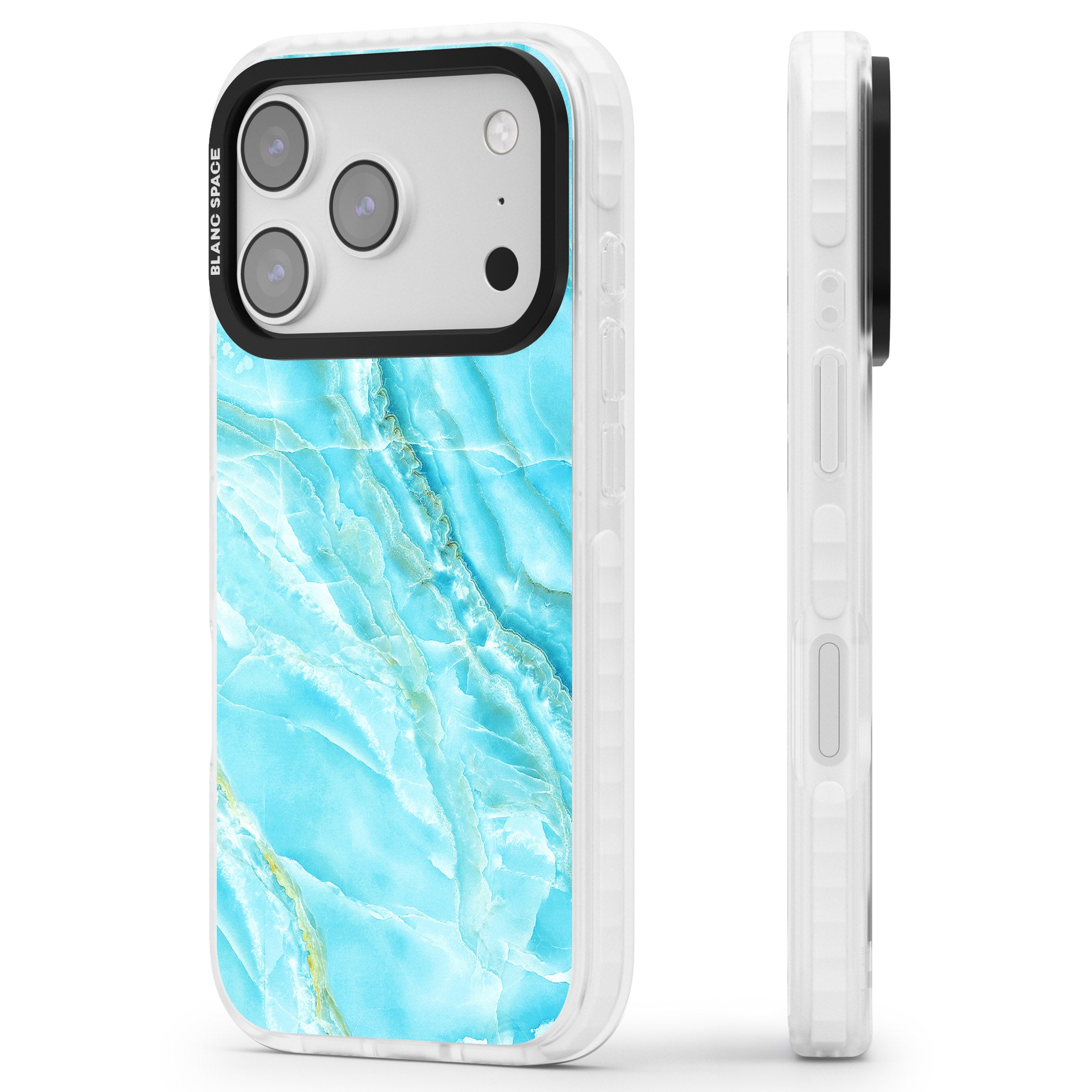 Blue Onyx Marble iPhone 17 Pro Max Impact Pro Clear Phone Case Side Profile