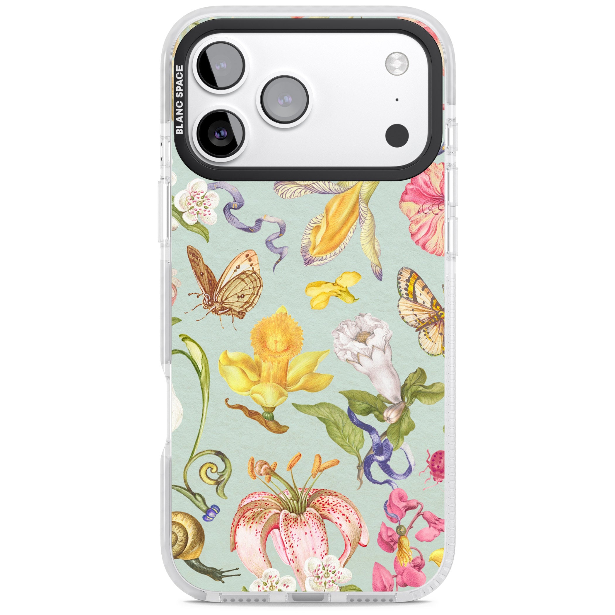Blue Vintage Painted Flowers iPhone 17 Pro Max Impact Pro Clear Phone Case