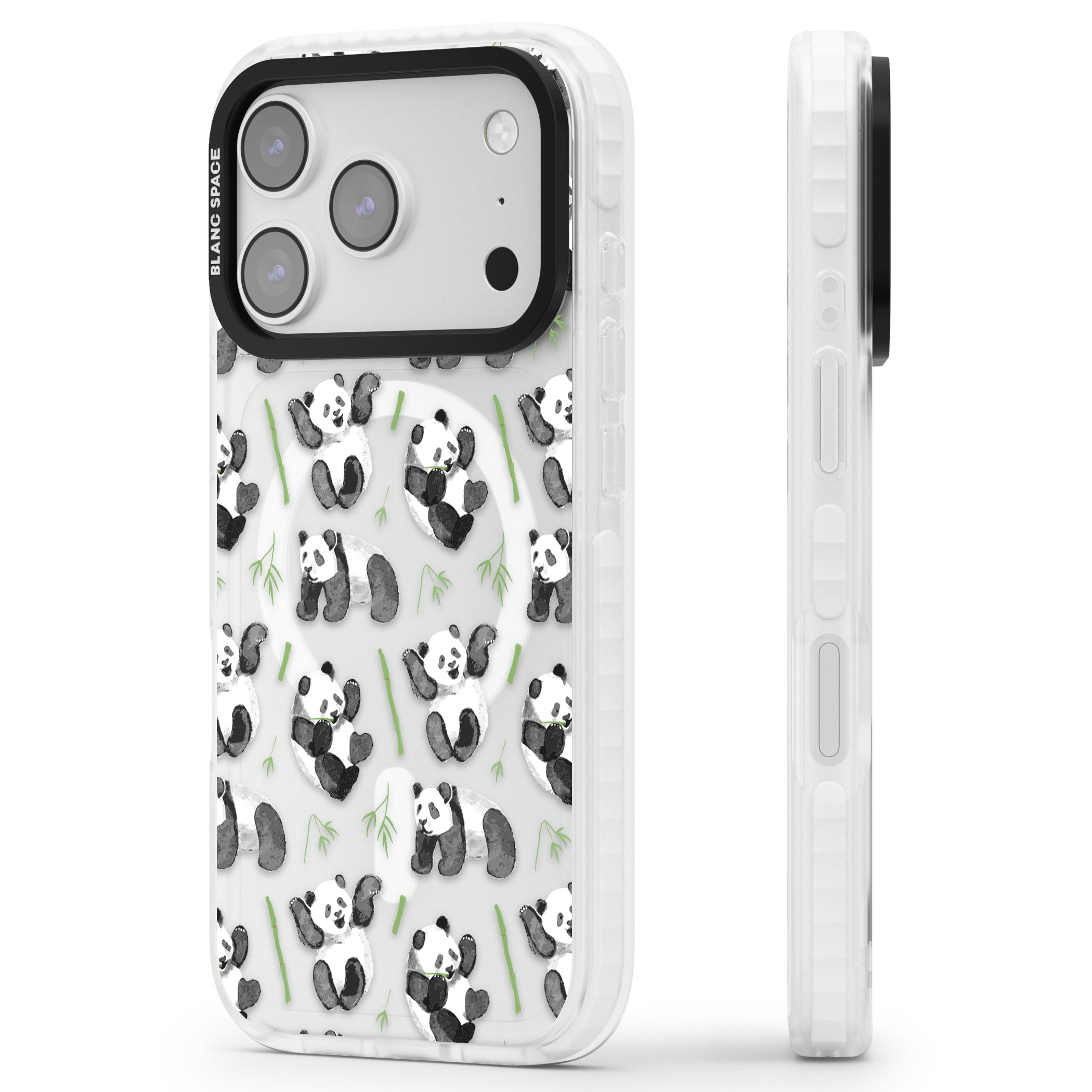 Watercolour Panda Pattern iPhone 17 Pro Max Impact Pro Clear Phone Case Side Profile