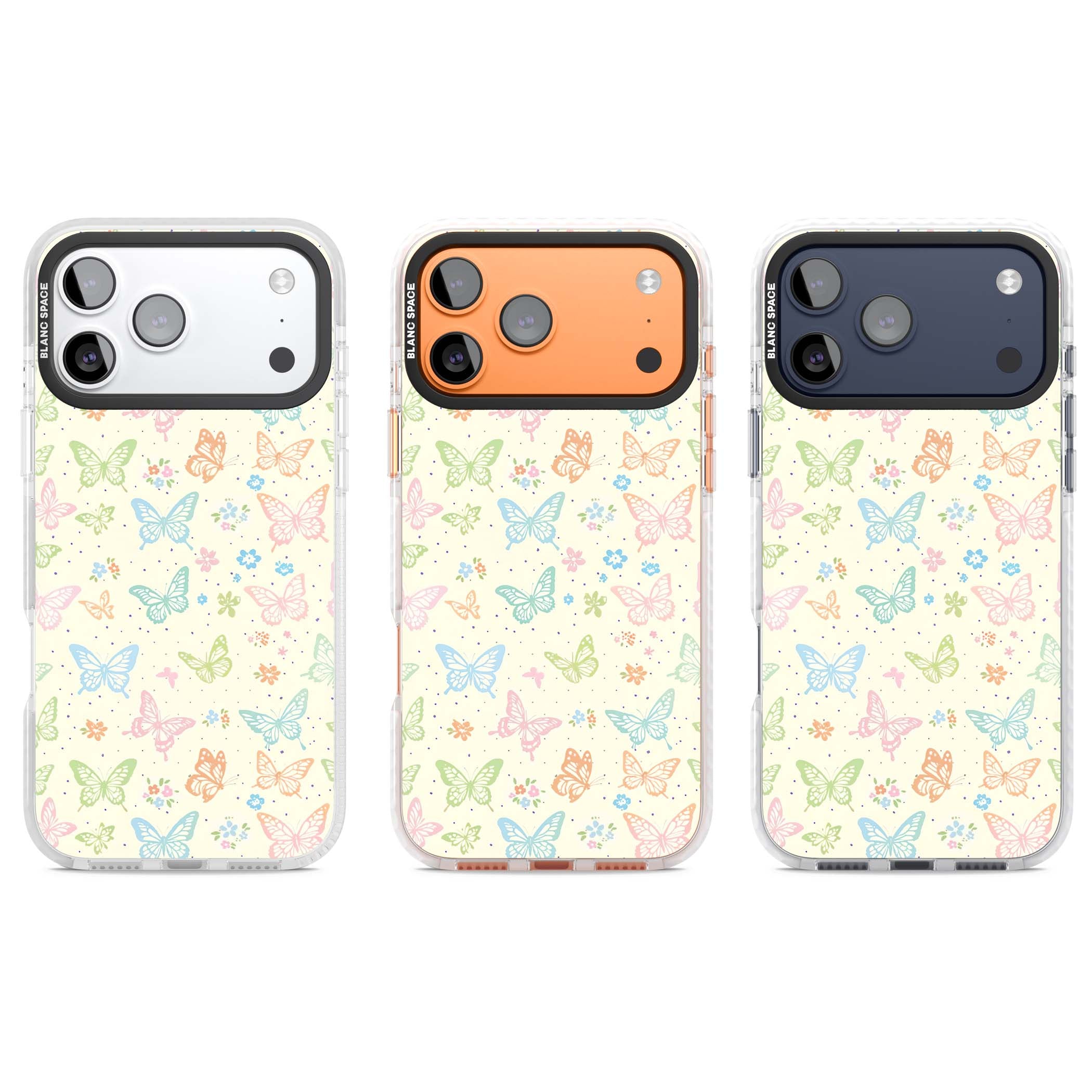 Sugar Wings cottagecore iPhone case featuring rainbow pastel butterflies, tiny wildflowers, and a cream background | Impact Magsafe case for iPhone 17 Pro, iPhone 17 Pro Max