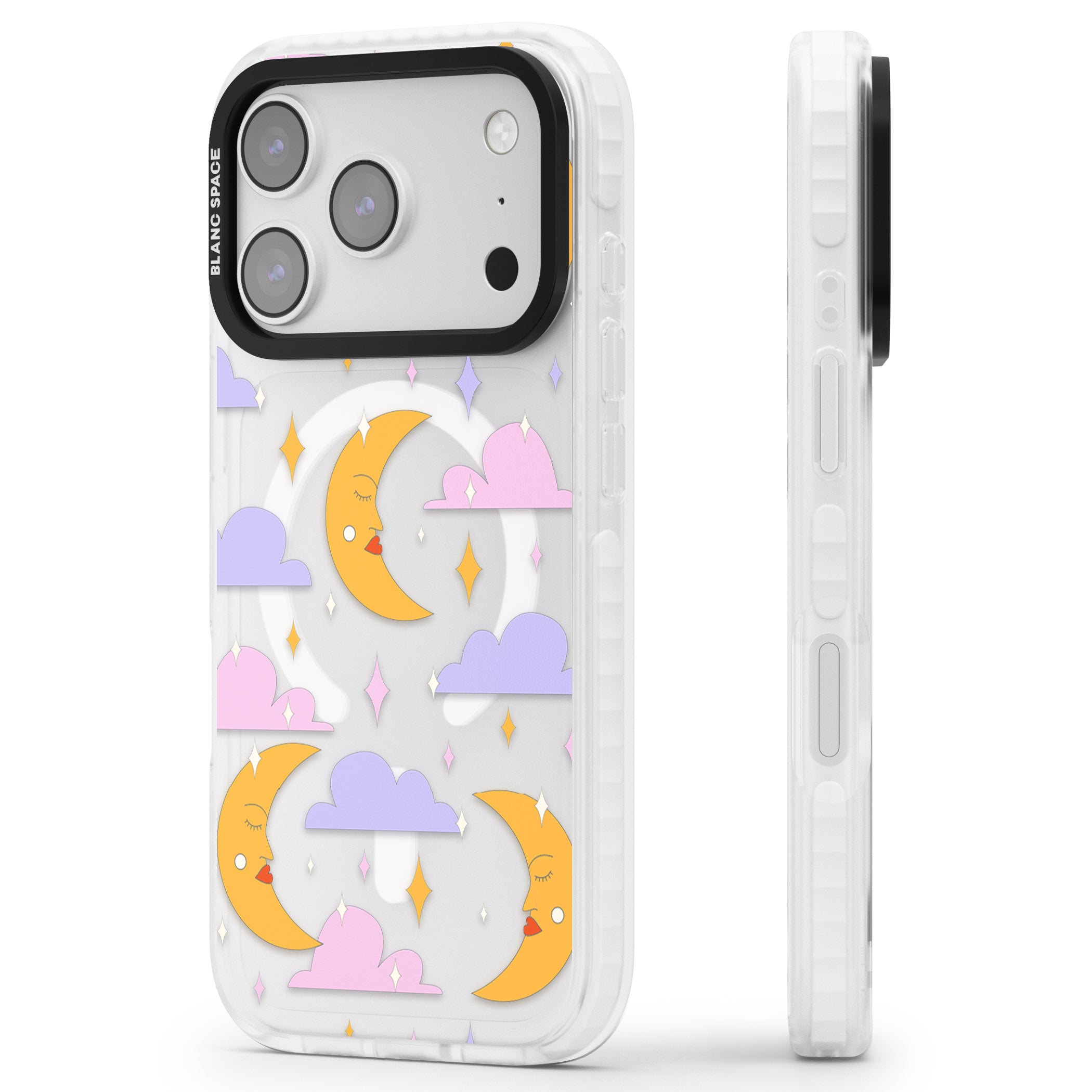 Moons & Clouds iPhone 17 Pro Max Impact Pro Clear Phone Case Side Profile