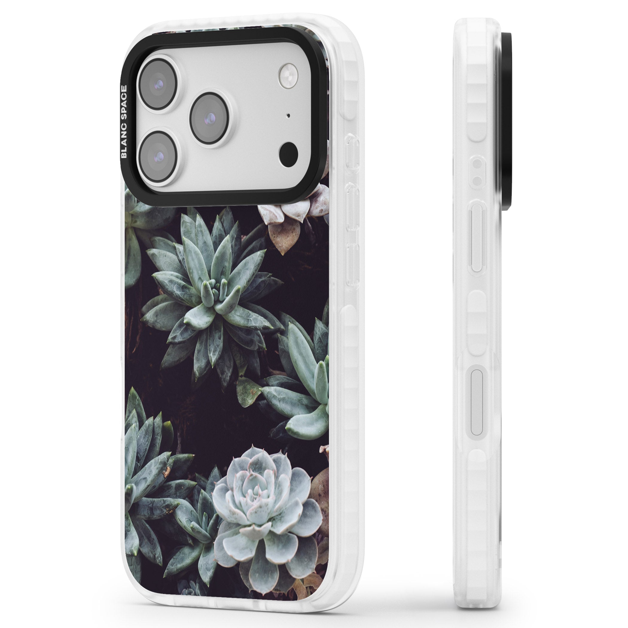 Succulent Bloom Mixed iPhone 17 Pro Max Impact Pro Clear Phone Case Side Profile