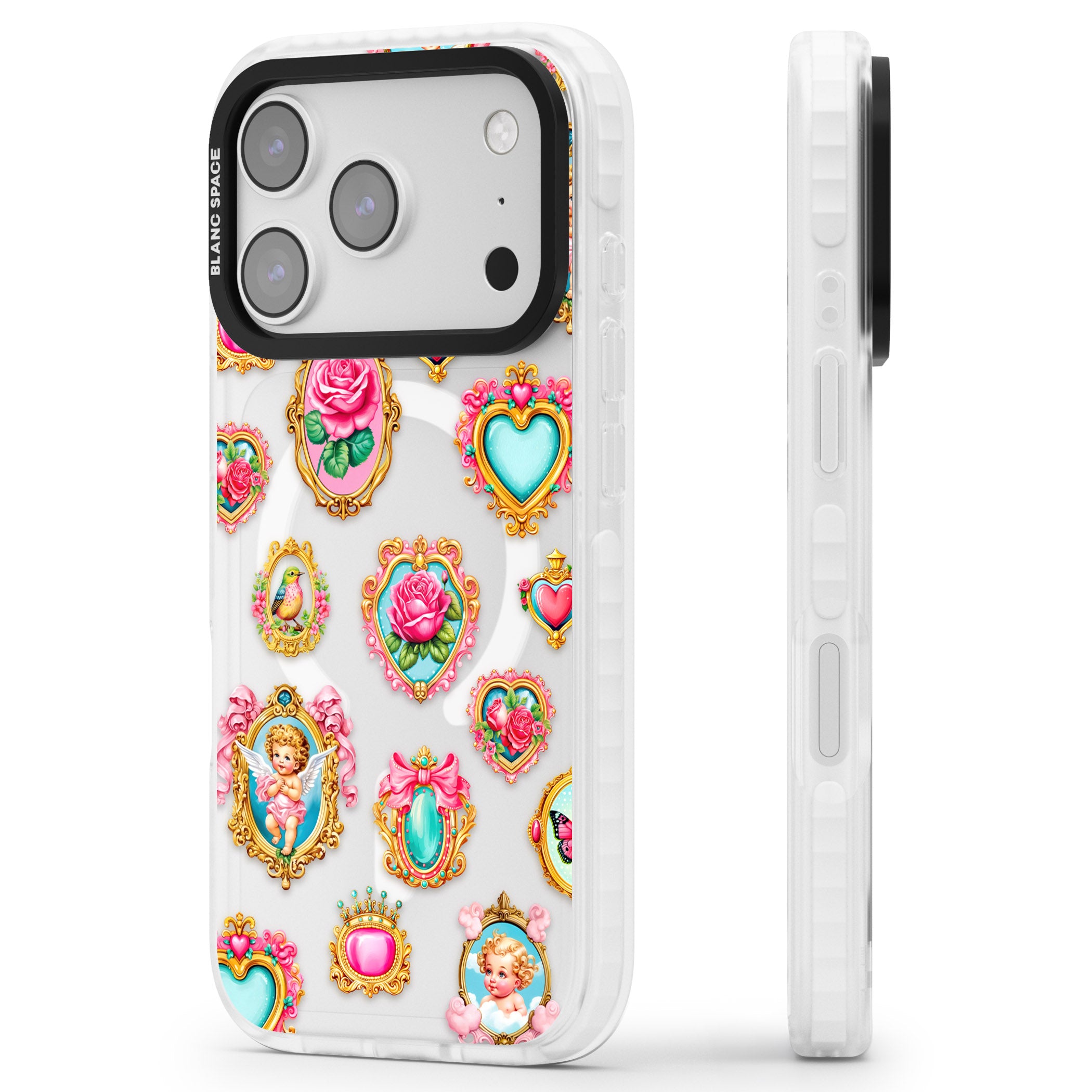 Angelcore Hearts Frames iPhone 17 Pro Max Impact Pro Clear Phone Case Side Profile
