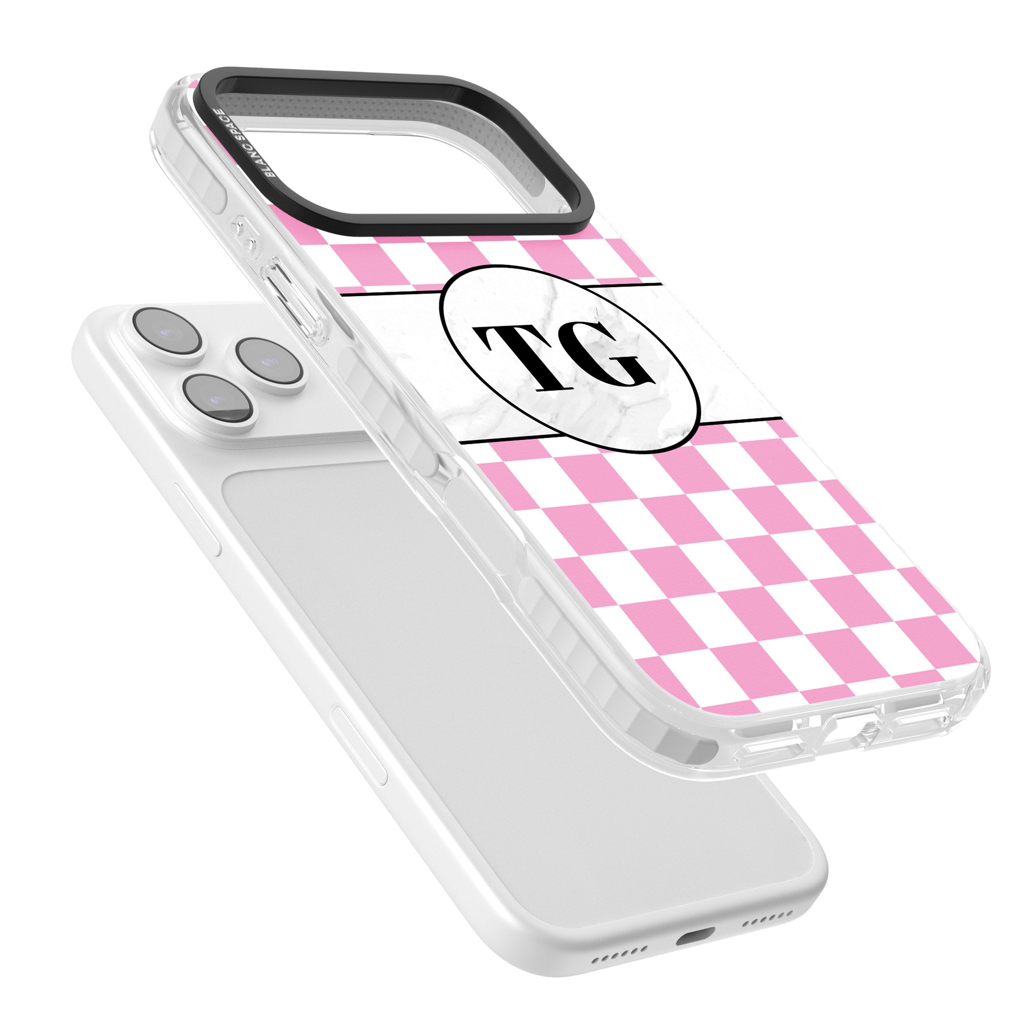 Personalised Monogrammed Pink Check iPhone 17 Pro Max Impact Pro Clear Phone Case Colours