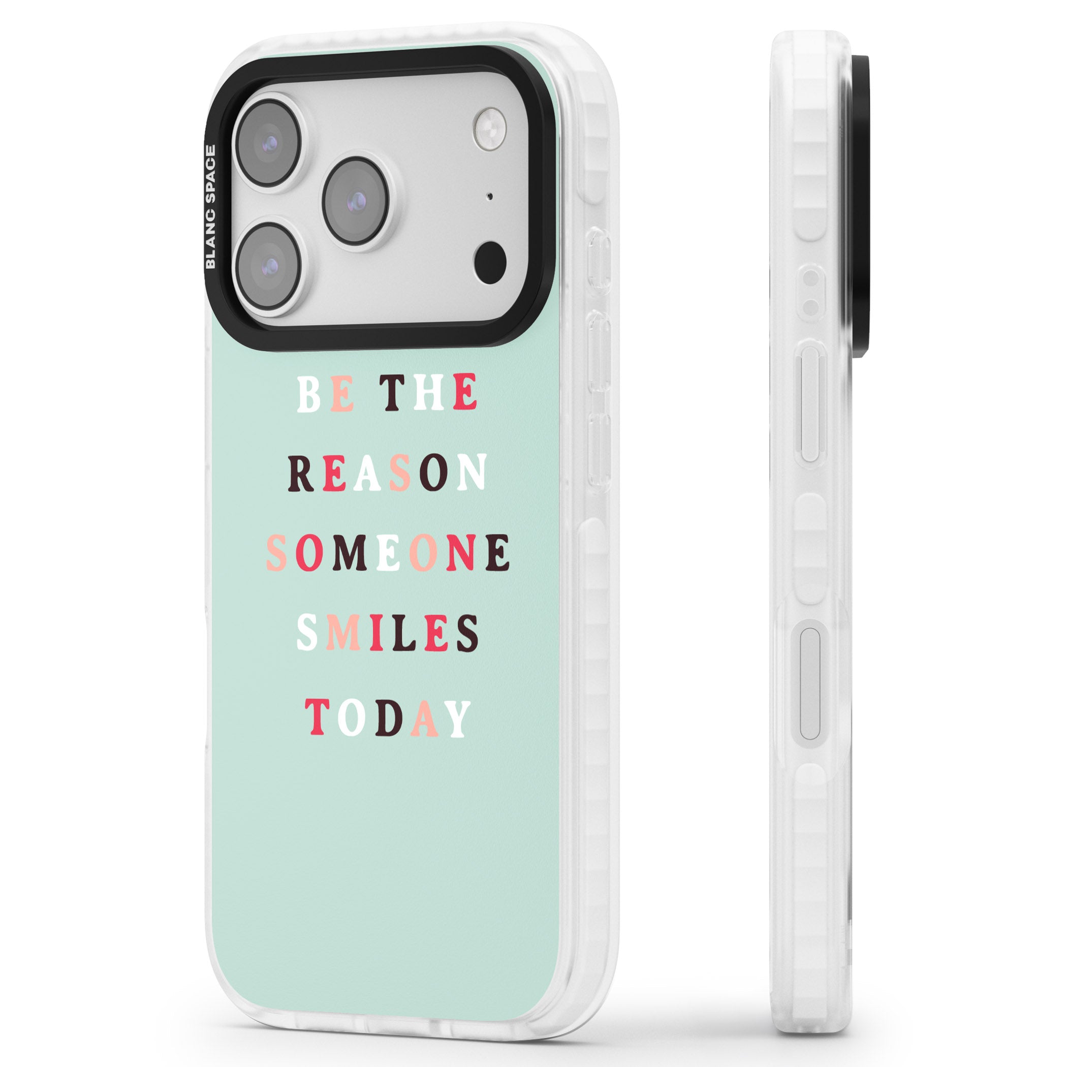 Be The Reason Quote iPhone 17 Pro Max Impact Pro Clear Phone Case Side Profile