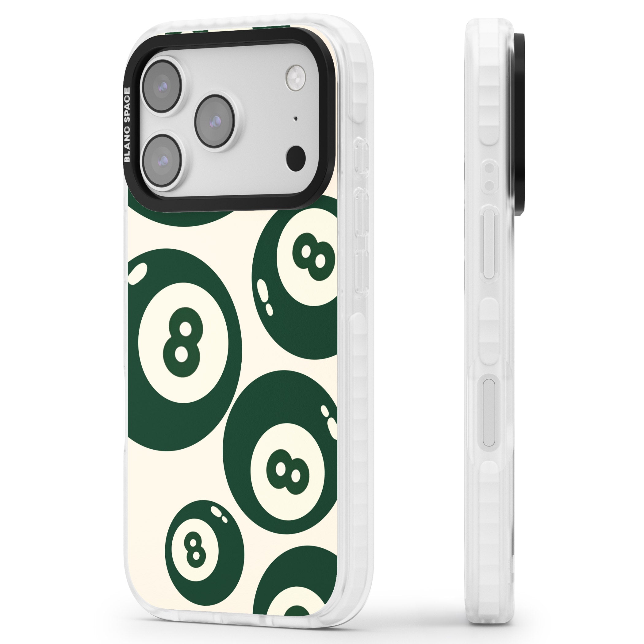 Green Eight Balls iPhone 17 Pro Max Impact Pro Clear Phone Case Side Profile