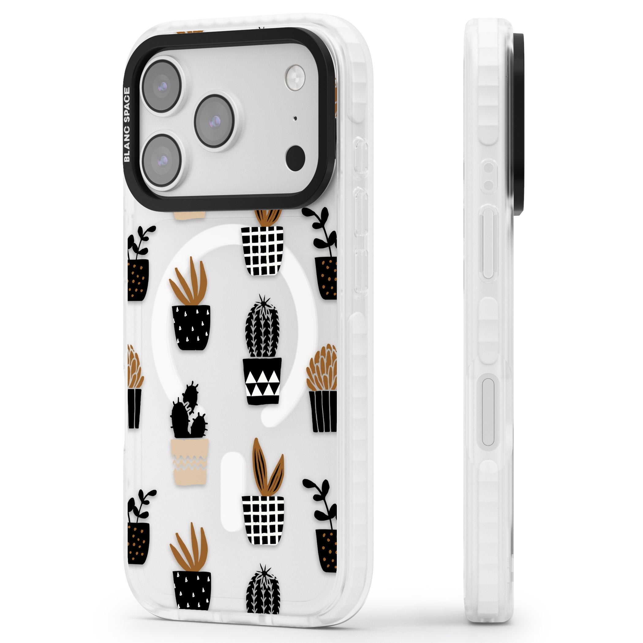 Large Mixed Plants Pattern Clear iPhone 17 Pro Max Impact Pro Clear Phone Case Side Profile