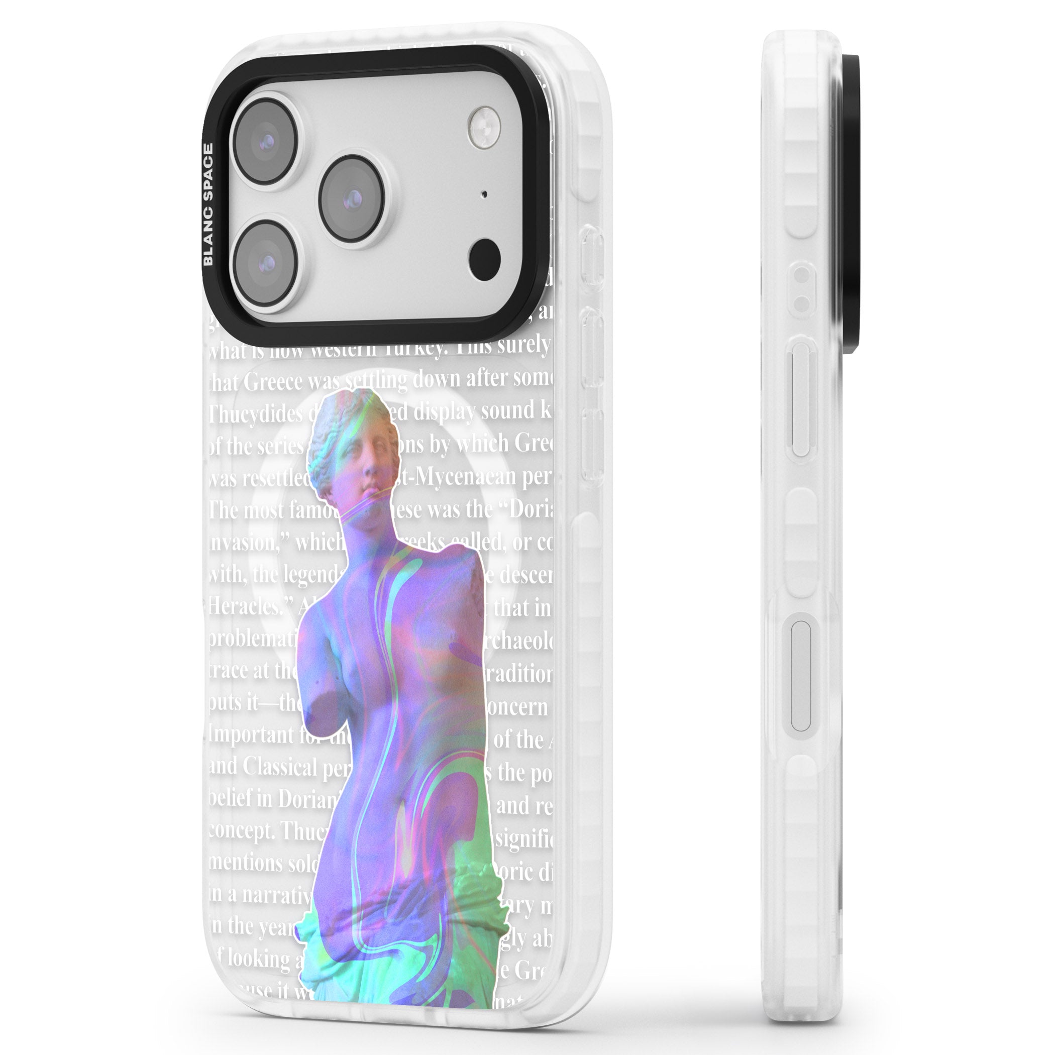 Iridescent De Milo iPhone 17 Pro Max Impact Pro Clear Phone Case Side Profile