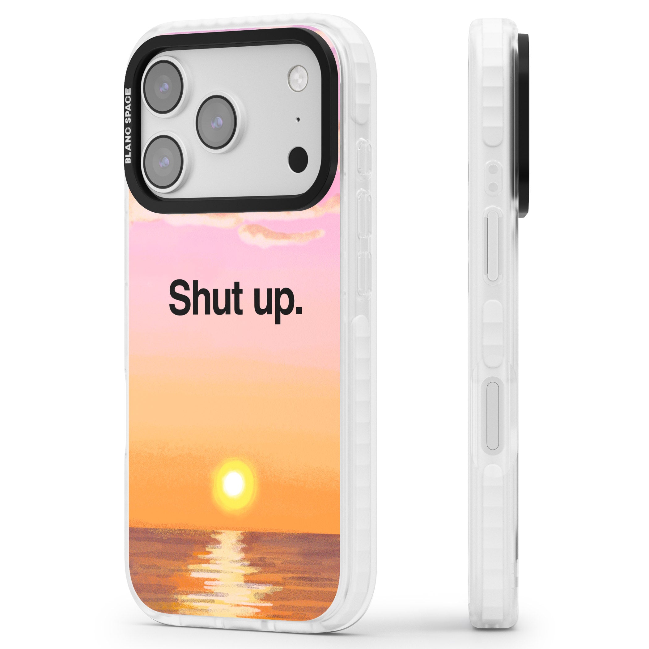 Shut Up iPhone 17 Pro Max Impact Pro Clear Phone Case Side Profile