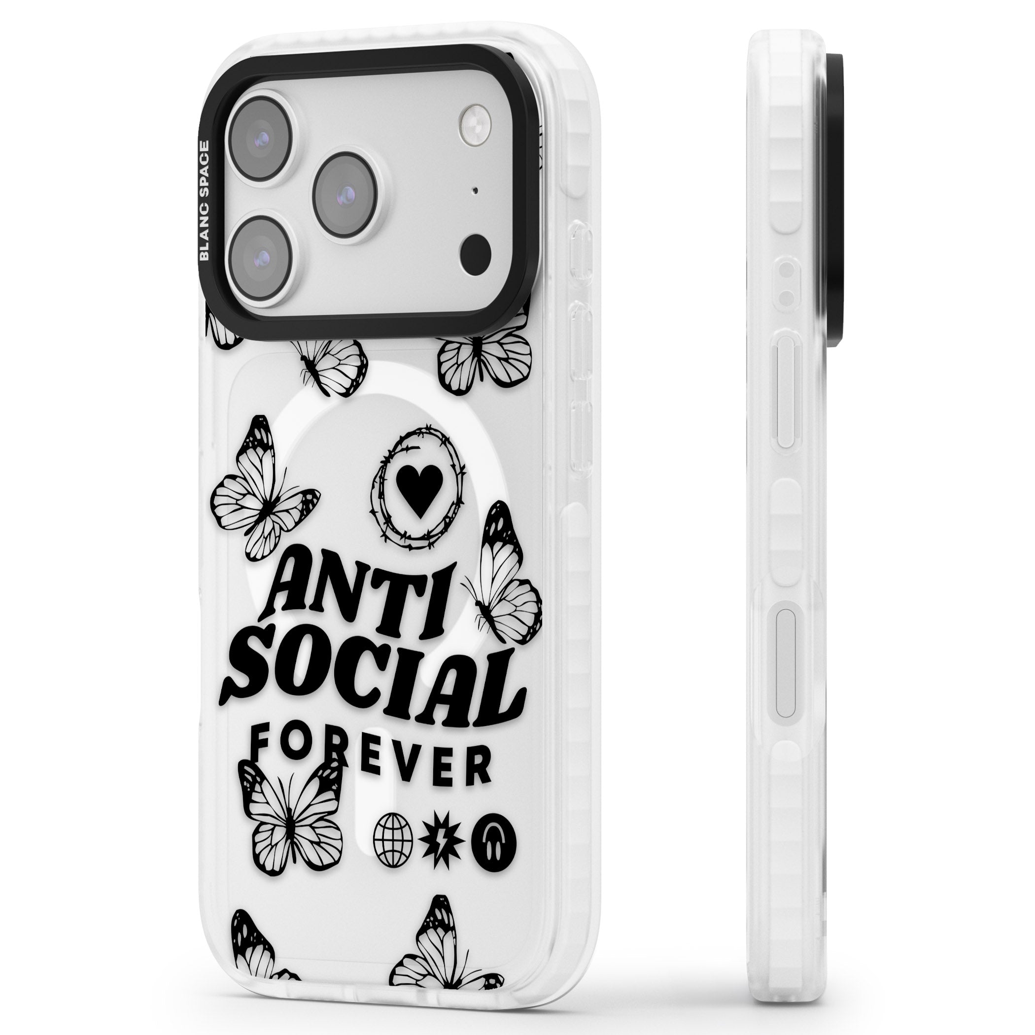 Anti Social Forever iPhone 17 Pro Max Impact Pro Clear Phone Case Side Profile