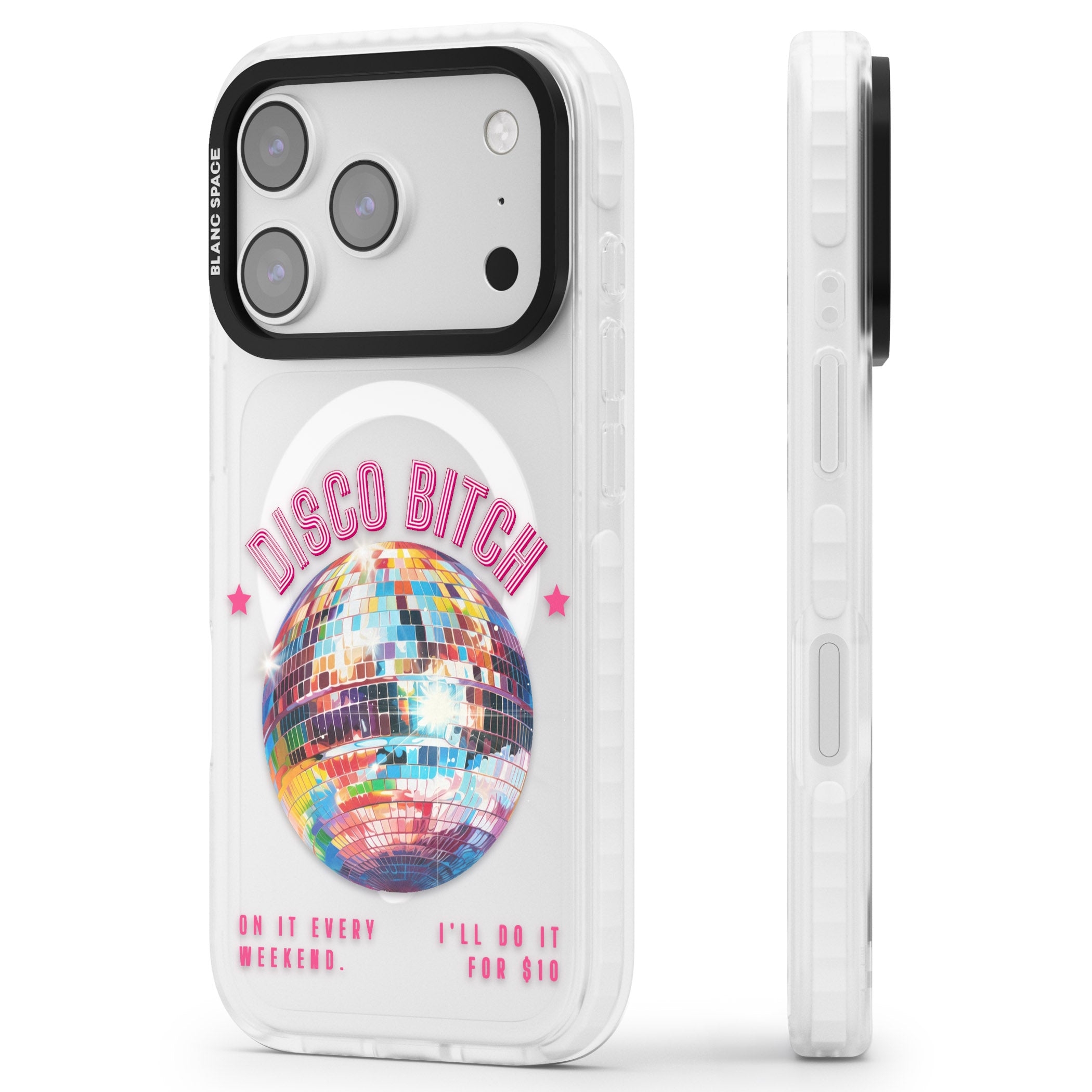 Disco B Tch iPhone 17 Pro Max Impact Pro Clear Phone Case Side Profile