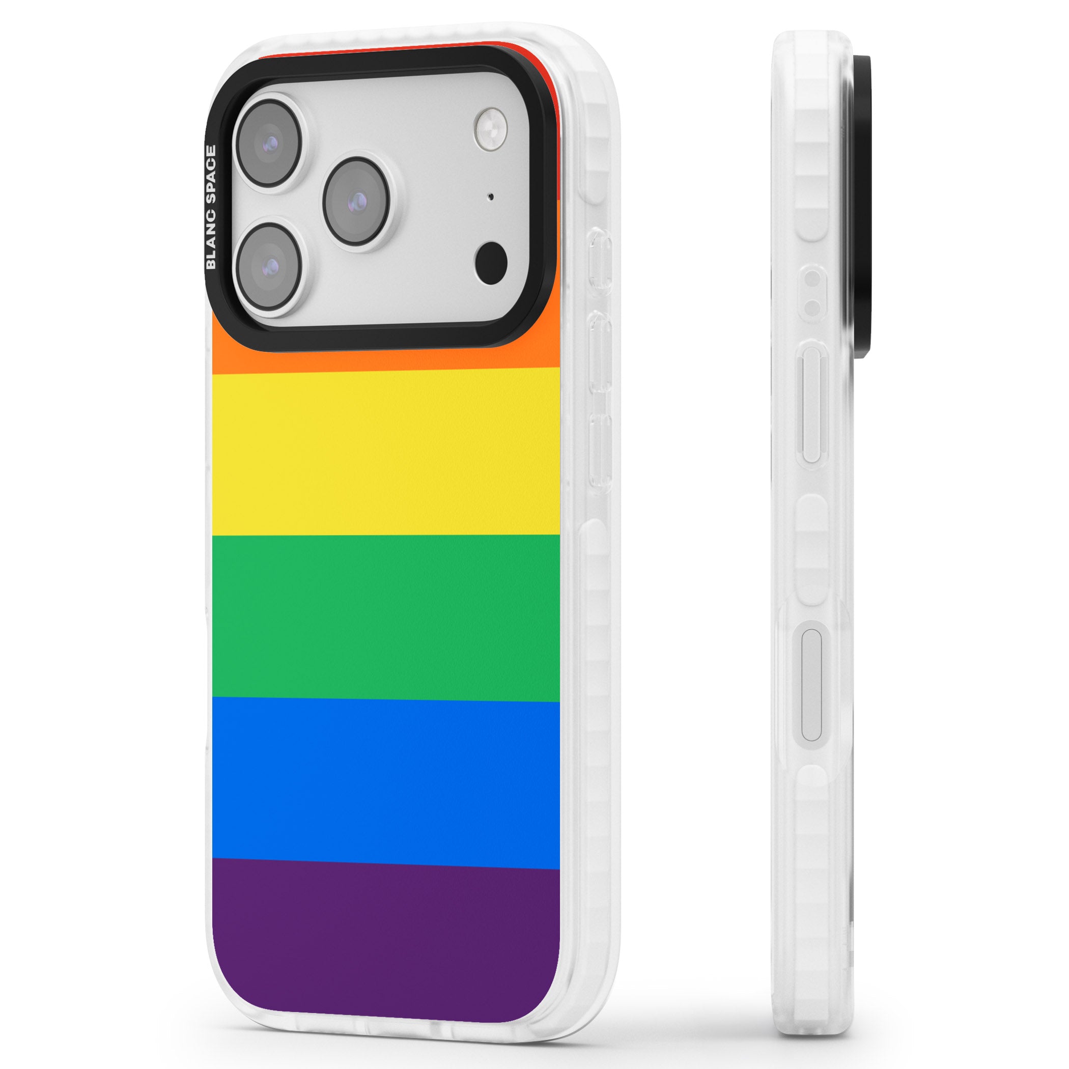 Rainbow Stripes iPhone 17 Pro Max Impact Pro Clear Phone Case Side Profile