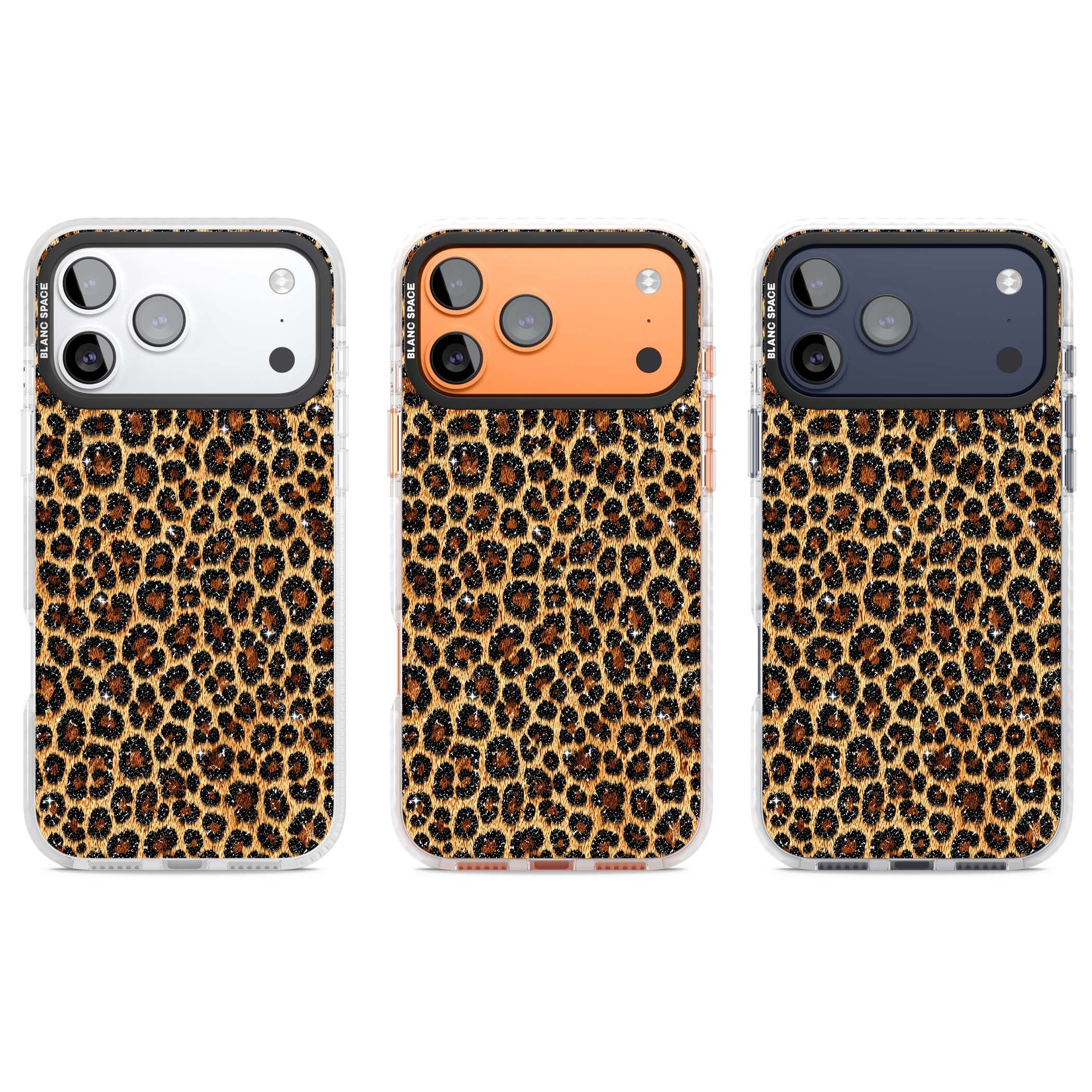 Diamond Leopard leopard print iPhone case featuring golden tan fur, black rosette spots and subtle glitter sparkle | Impact Magsafe case for iPhone 17 Pro, iPhone 17 Pro Max