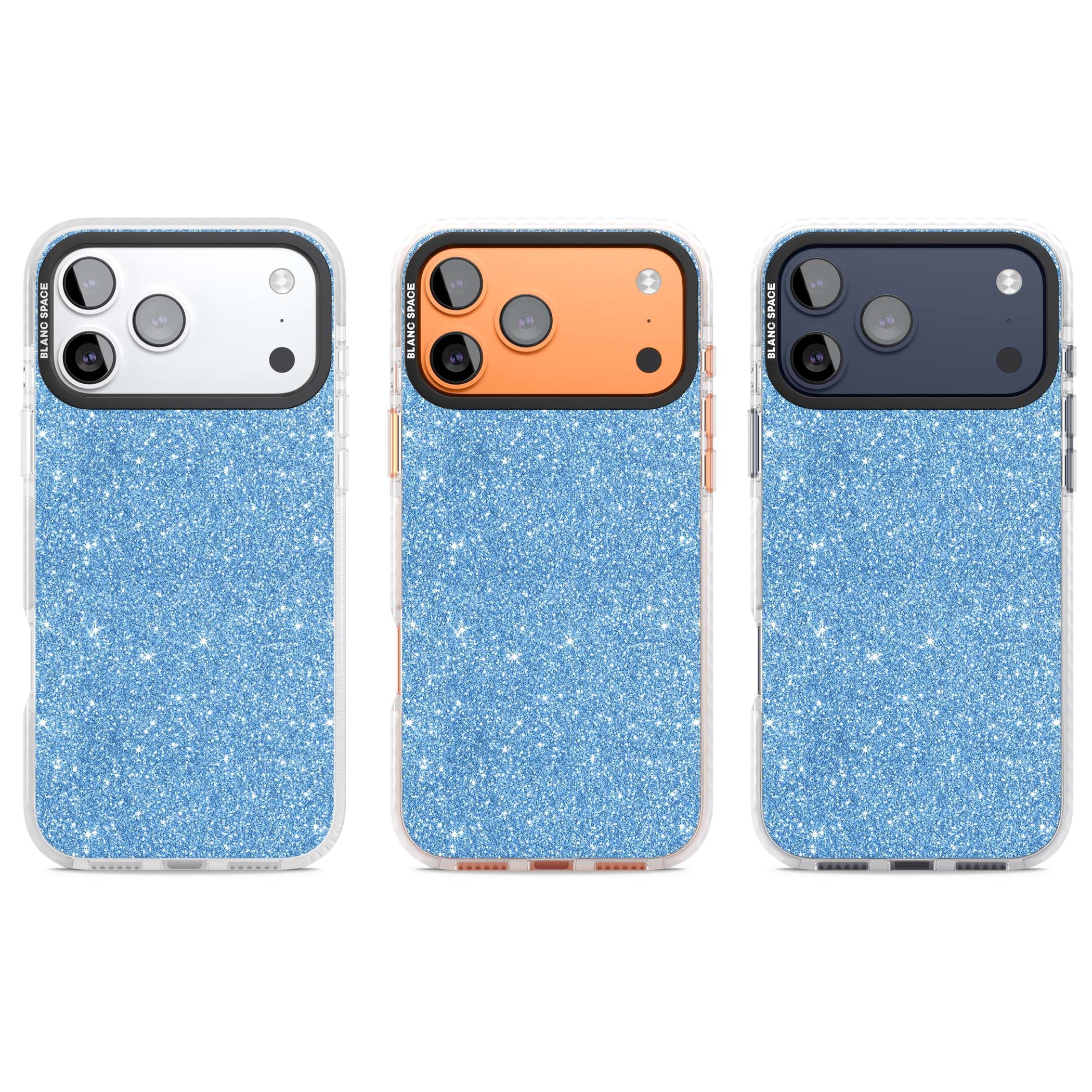 Blue Glitter blue glitter iPhone case featuring dense sparkling cerulean glitter with a glamorous shimmering finish | Impact Magsafe case for iPhone 17 Pro, iPhone 17 Pro Max