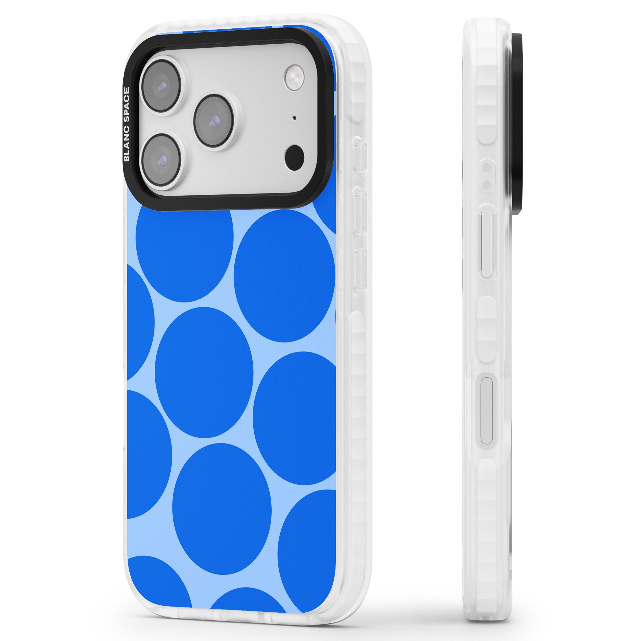 Retro Blue Dot iPhone 17 Pro Max Impact Pro Clear Phone Case Side Profile