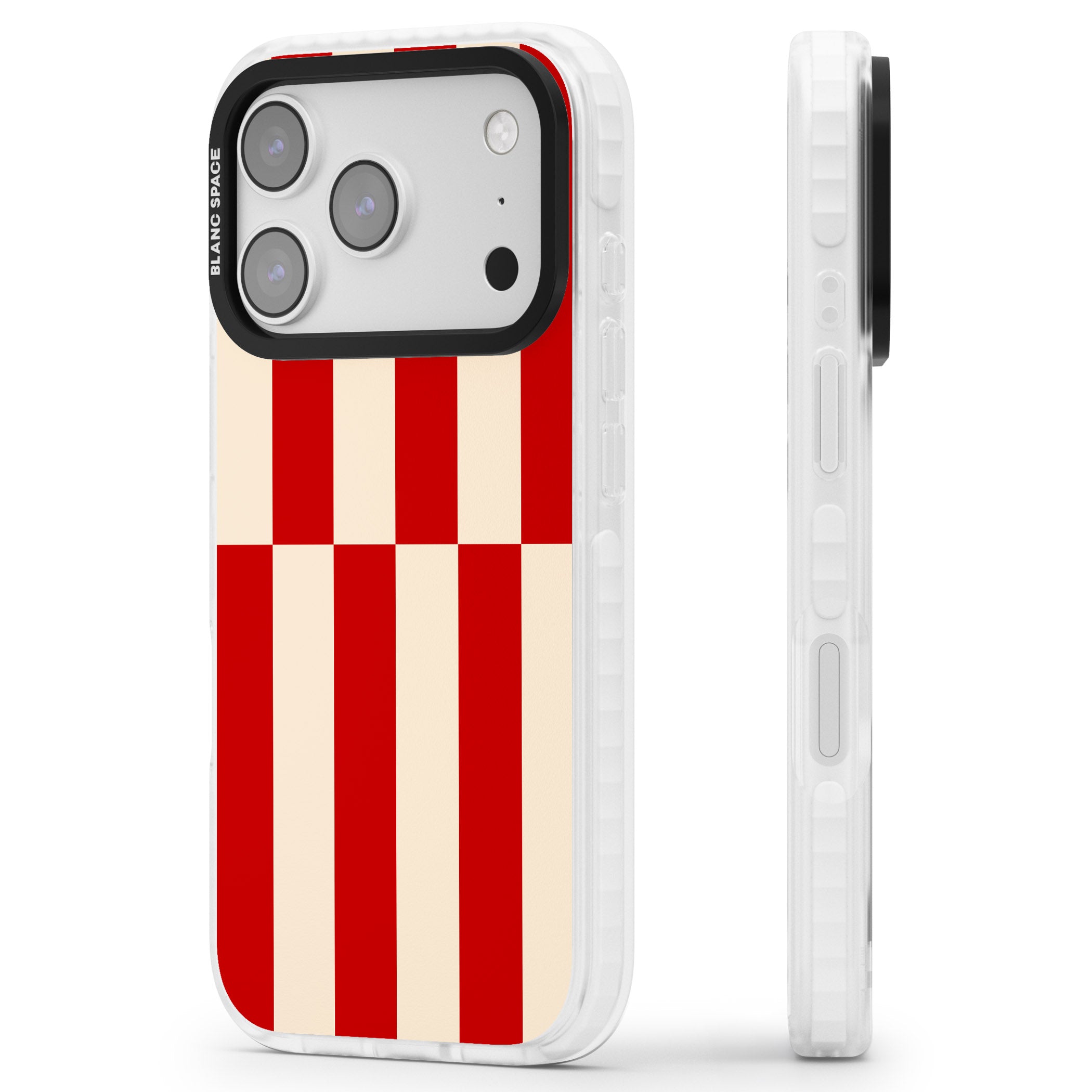 Retro Red Stripes iPhone 17 Pro Max Impact Pro Clear Phone Case Side Profile