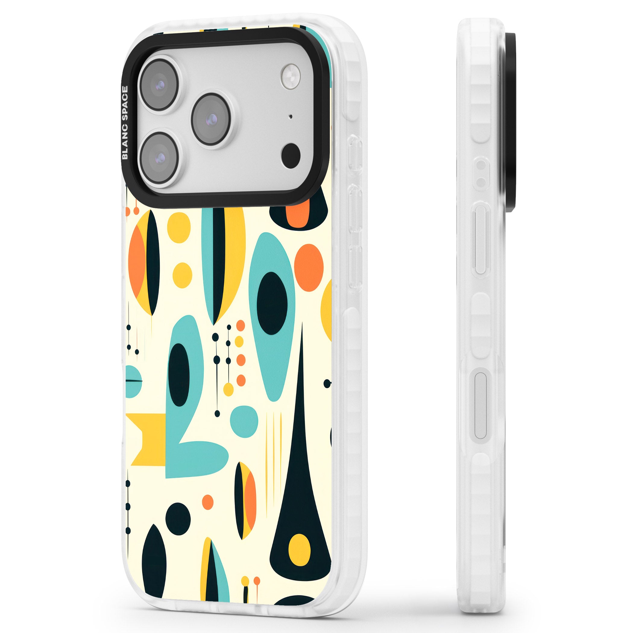 Mid Century Atomic Pattern iPhone 17 Pro Max Impact Pro Clear Phone Case Side Profile
