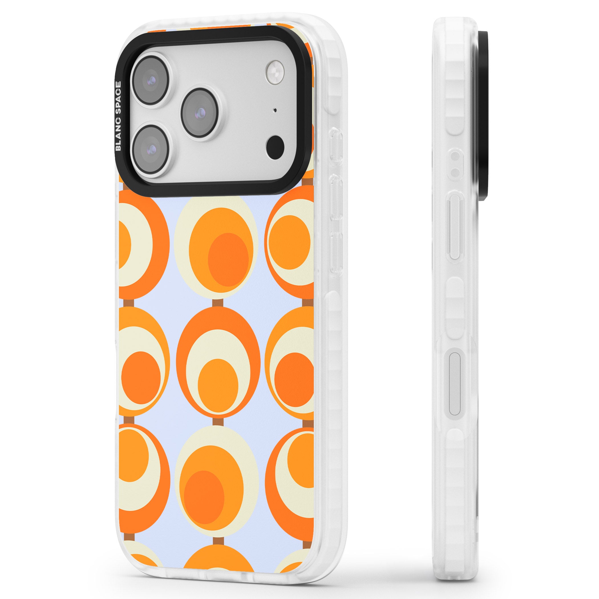 Mid Century Blue Orange Pattern iPhone 17 Pro Max Impact Pro Clear Phone Case Side Profile
