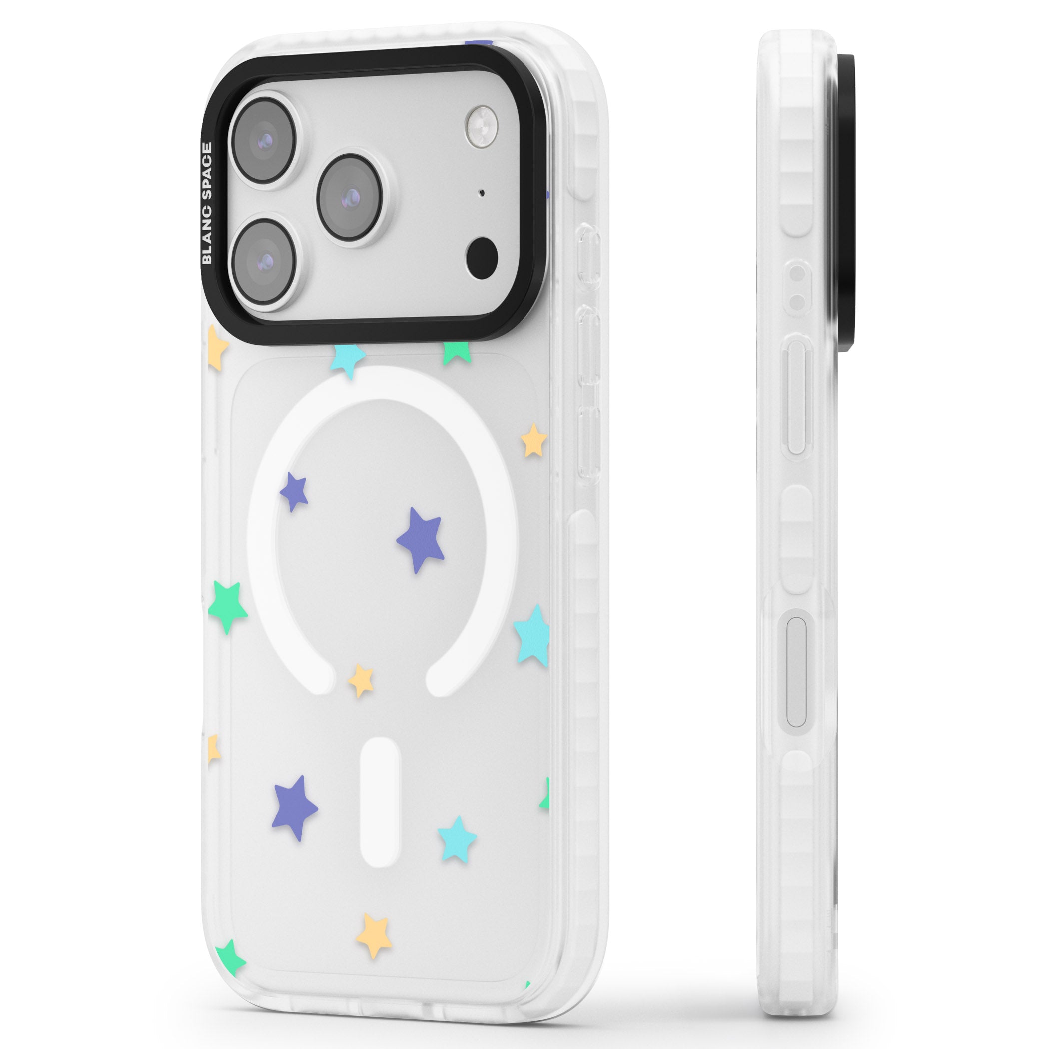 Pastel Star Pattern iPhone 17 Pro Max Impact Pro Clear Phone Case Side Profile