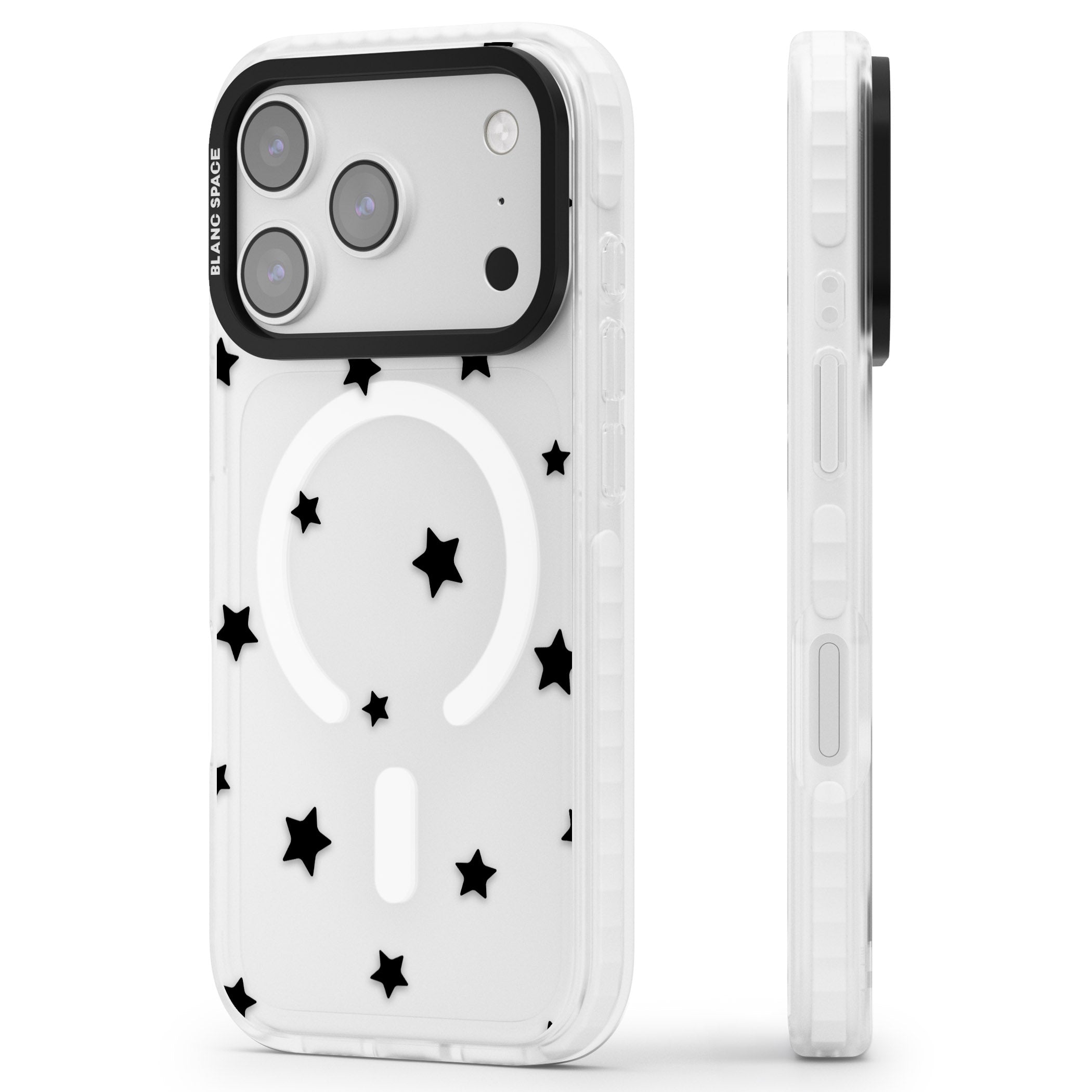Starry Night Black Stars iPhone 17 Pro Max Impact Pro Clear Phone Case Side Profile