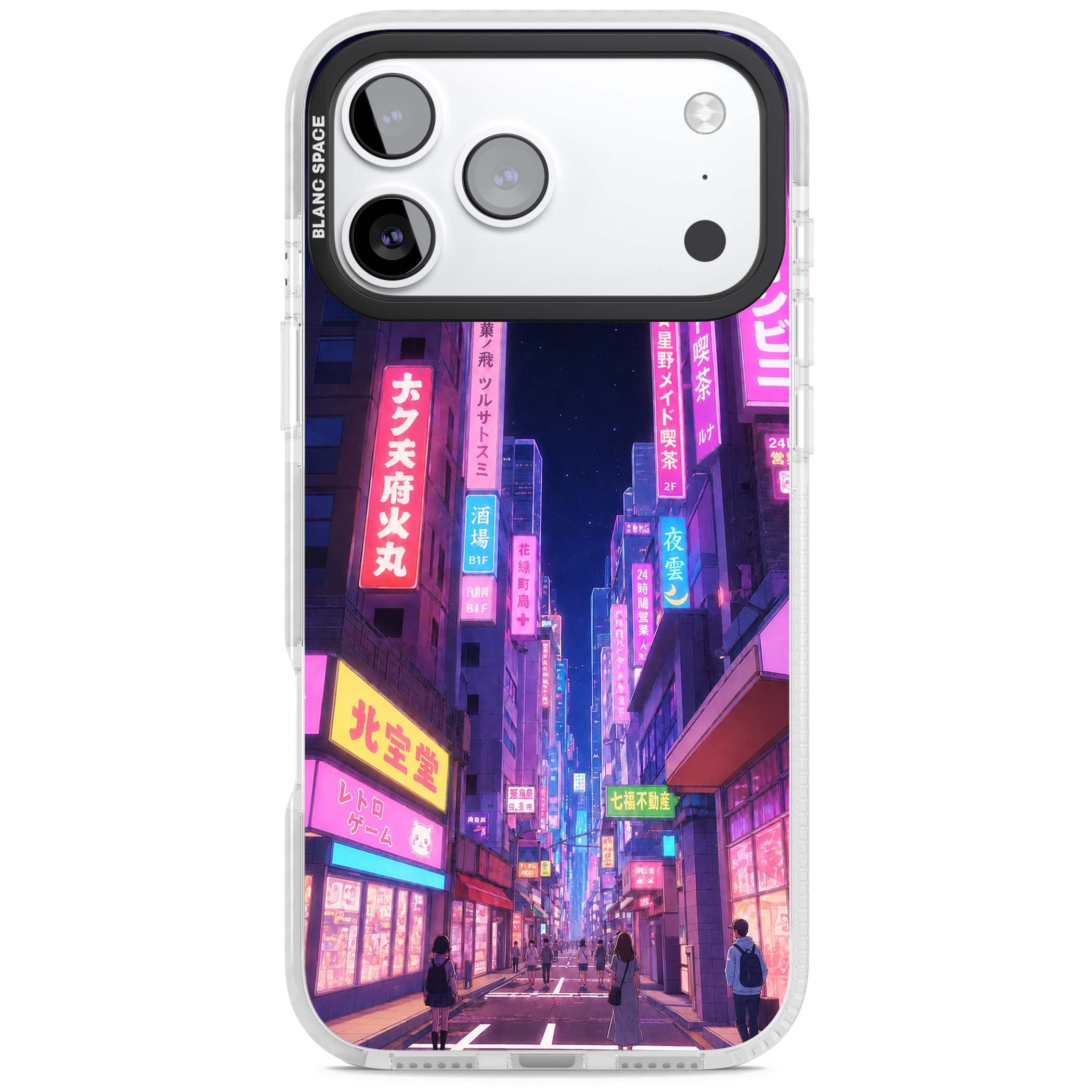 Shibuya At Night Japanese neon city iPhone case featuring glowing kanji signs, pink storefronts and a Tokyo street at n | Impact Magsafe case for iPhone 17 Pro, iPhone 17 Pro Max
