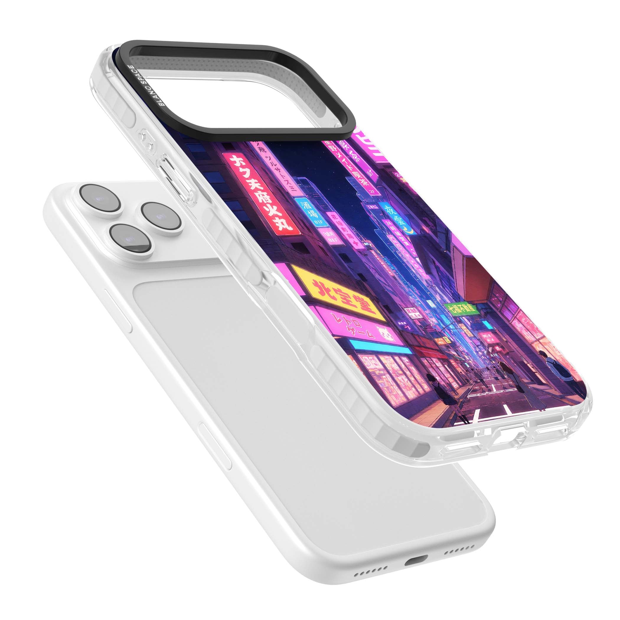 Shibuya At Night Japanese neon city iPhone case featuring glowing kanji signs, pink storefronts and a Tokyo street at n | Impact Magsafe case for iPhone 17 Pro, iPhone 17 Pro Max