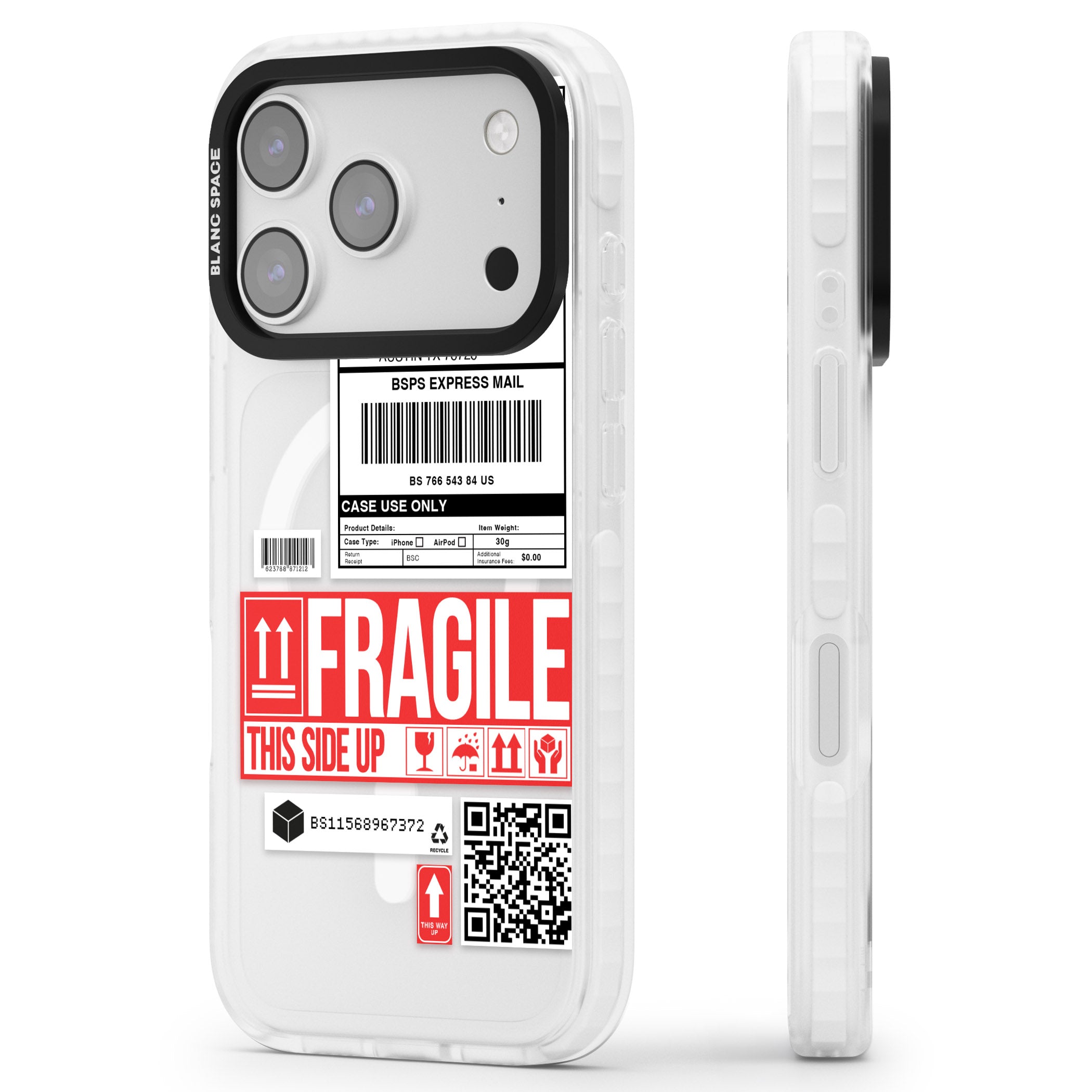 Shipping Label iPhone 17 Pro Max Impact Pro Clear Phone Case Side Profile