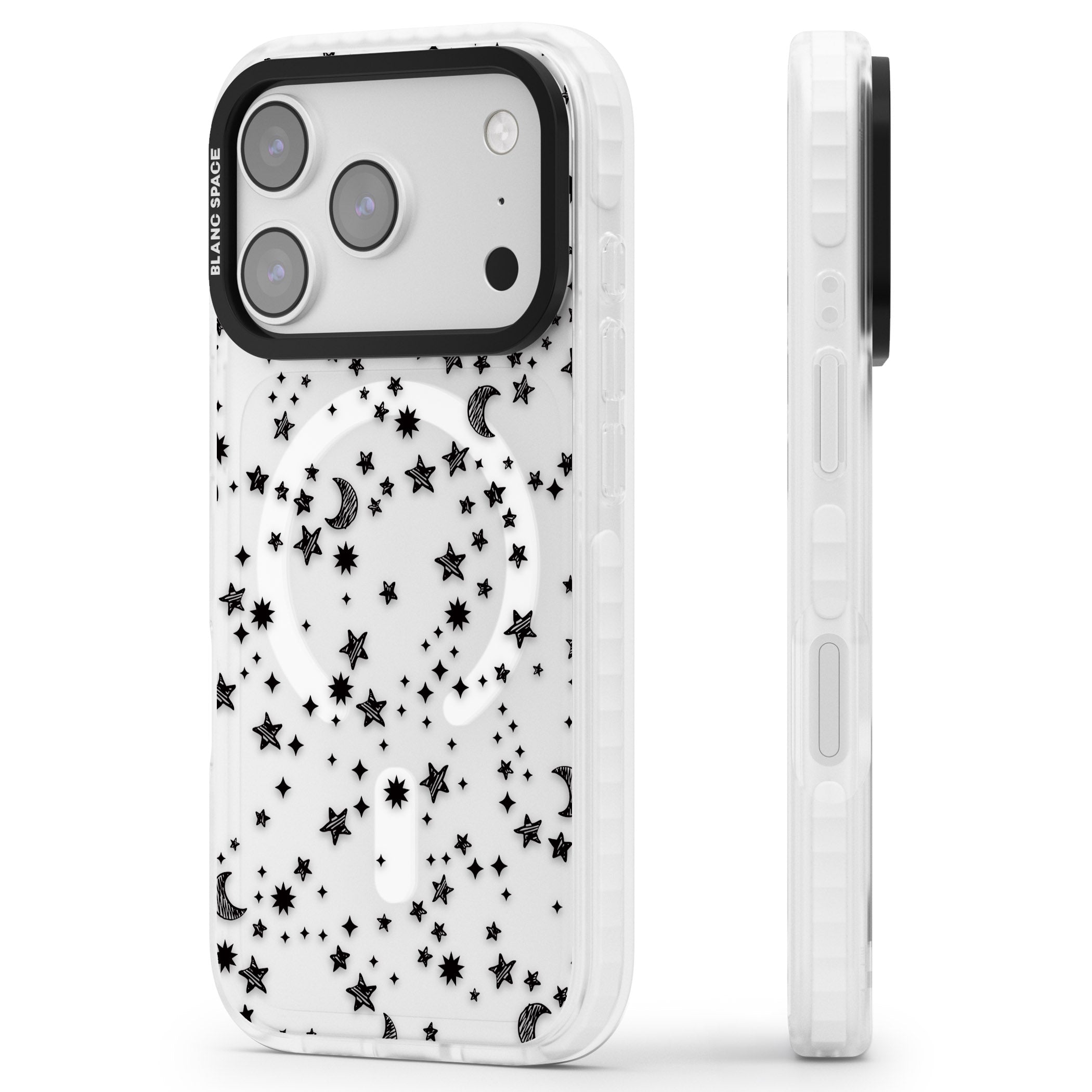 Black Cosmic Galaxy Pattern iPhone 17 Pro Max Impact Pro Clear Phone Case Side Profile