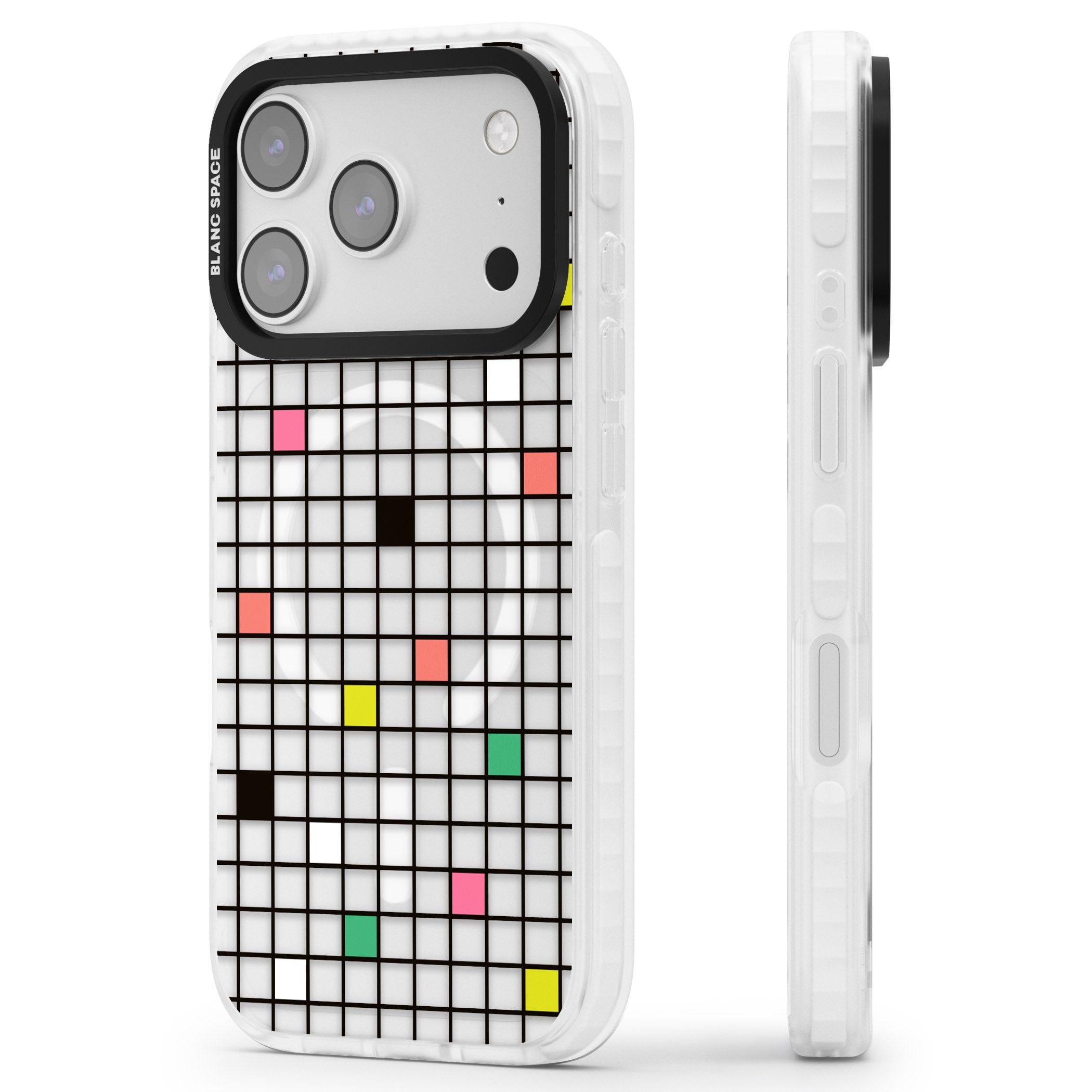 Vibrant Clear Geometric Grid iPhone 17 Pro Max Impact Pro Clear Phone Case Side Profile
