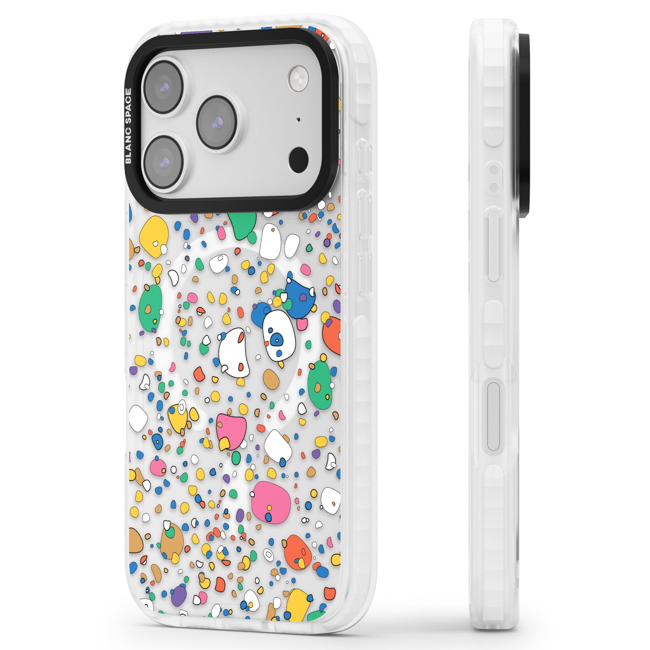 Colourful Confetti Pebbles iPhone 17 Pro Max Impact Pro Clear Phone Case Side Profile
