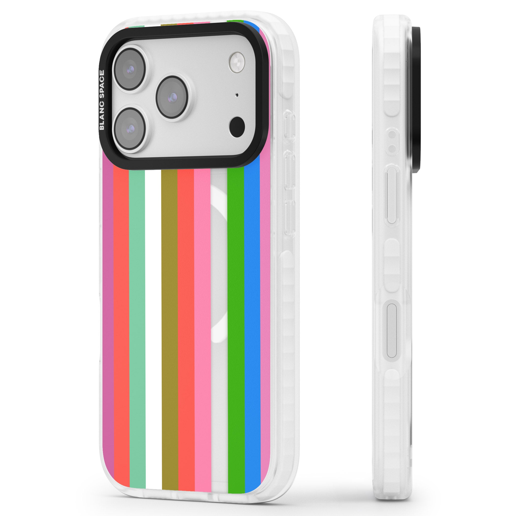 Vibrant Stripes iPhone 17 Pro Max Impact Pro Clear Phone Case Side Profile