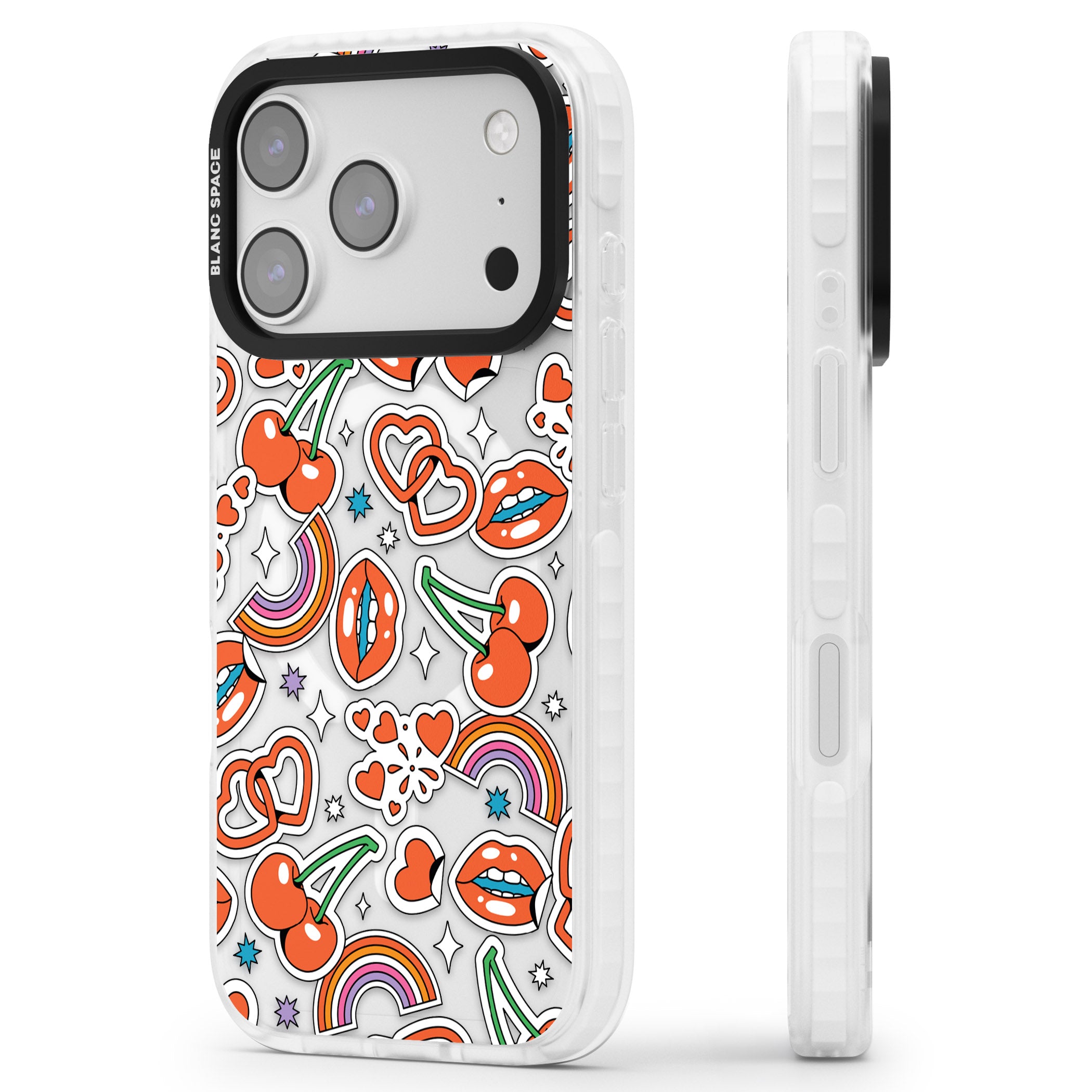 Red Sticker Pop iPhone 17 Pro Max Impact Pro Clear Phone Case Side Profile