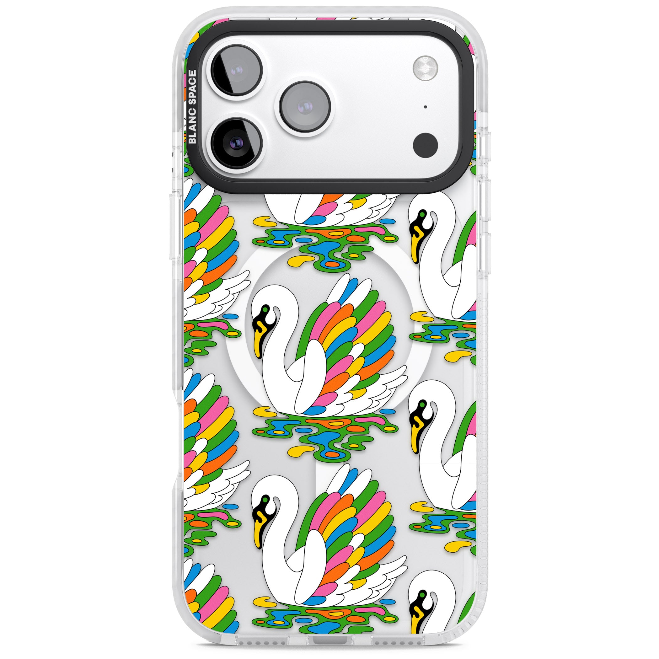 Colourful Swan Pattern iPhone 17 Pro Max Impact Pro Clear Phone Case