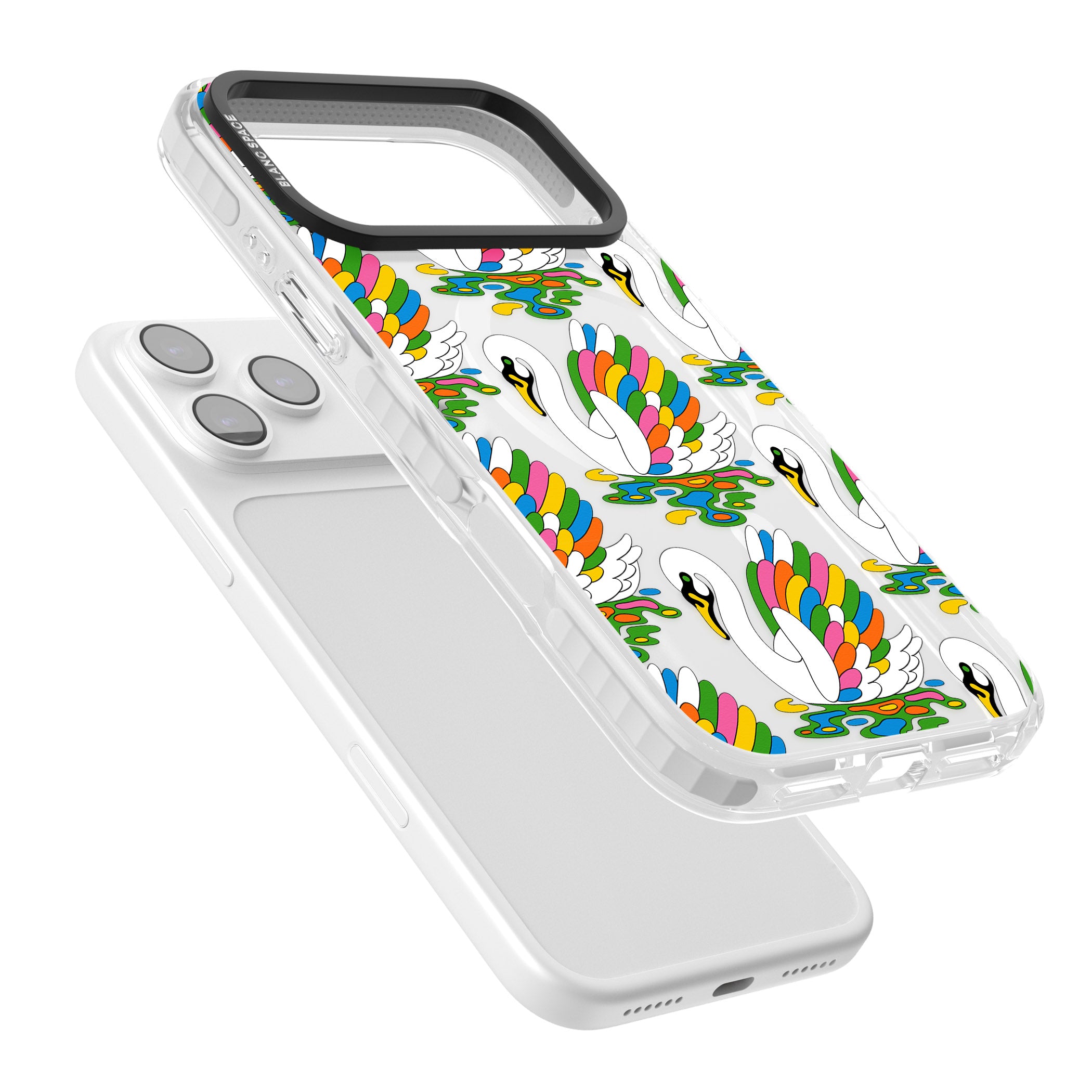 Colourful Swan Pattern iPhone 17 Pro Max Impact Pro Clear Phone Case Colours