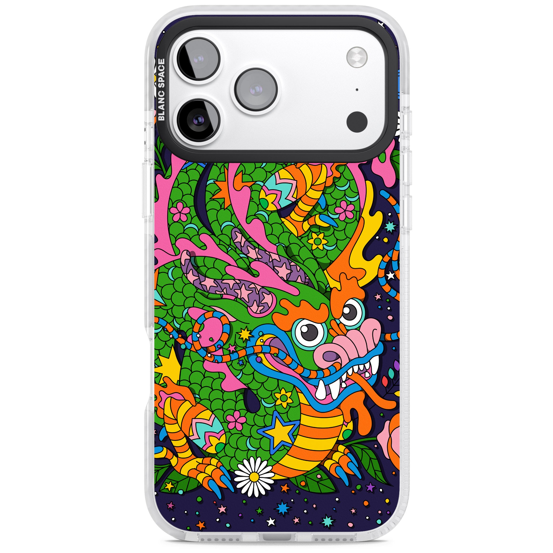 Psychedelic Jungle Dragon (Purple) iPhone 17 Pro Max Impact Pro Clear Phone Case