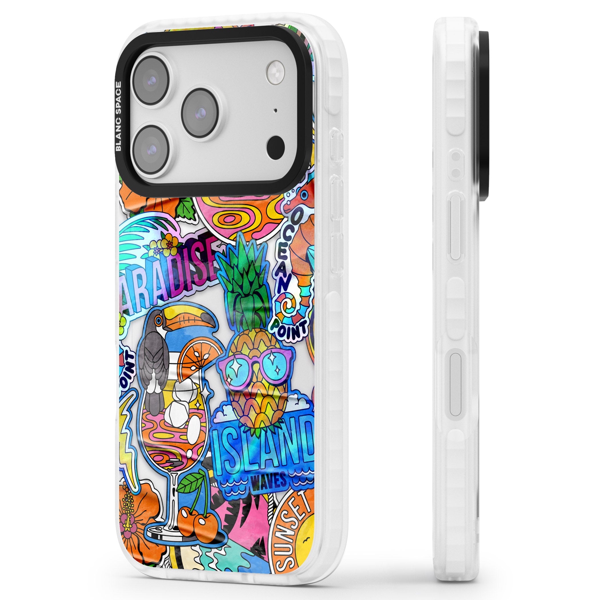Tropical Vibes Collage iPhone 17 Pro Max Impact Pro Clear Phone Case Side Profile