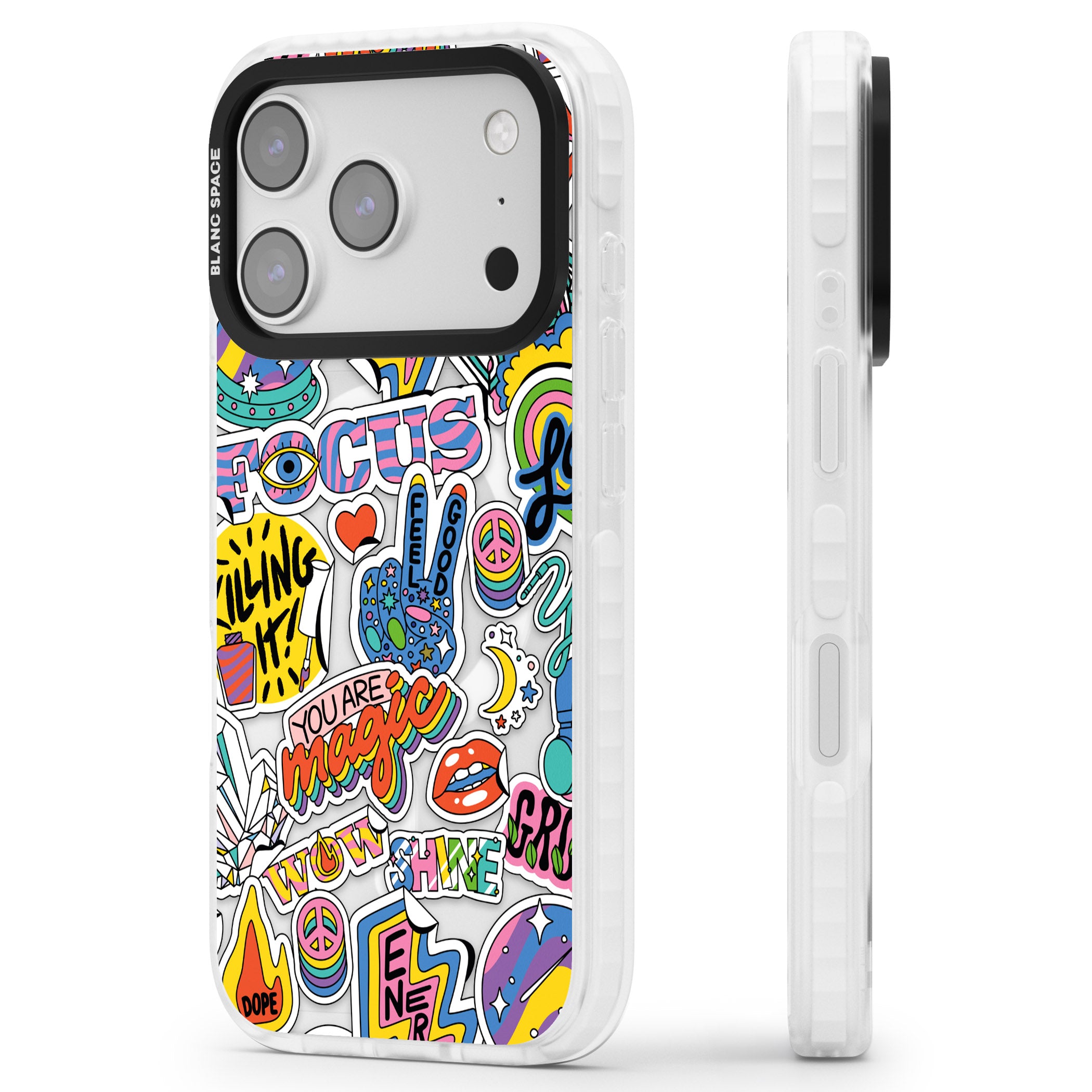 Magic Sticker Collage iPhone 17 Pro Max Impact Pro Clear Phone Case Side Profile