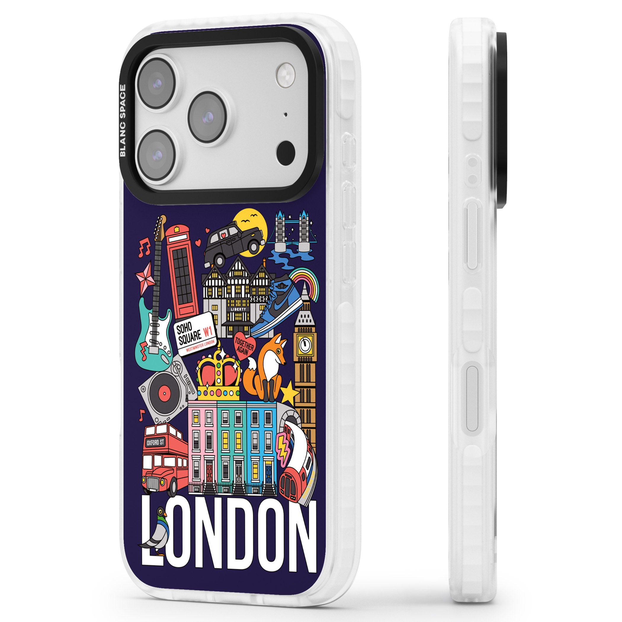 London Calling iPhone 17 Pro Max Impact Pro Clear Phone Case Side Profile