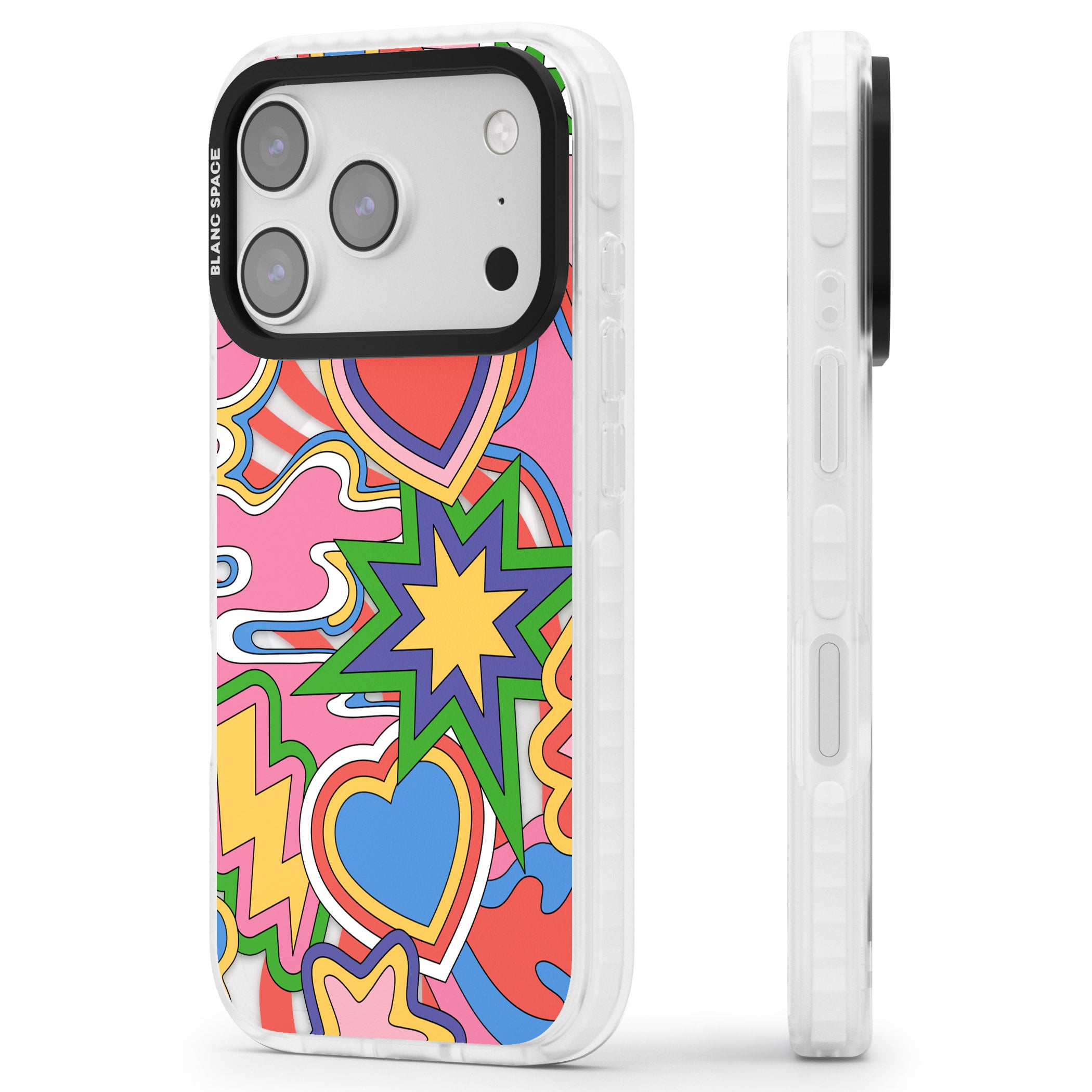 Psychedelic Pop Art Explosion iPhone 17 Pro Max Impact Pro Clear Phone Case Side Profile