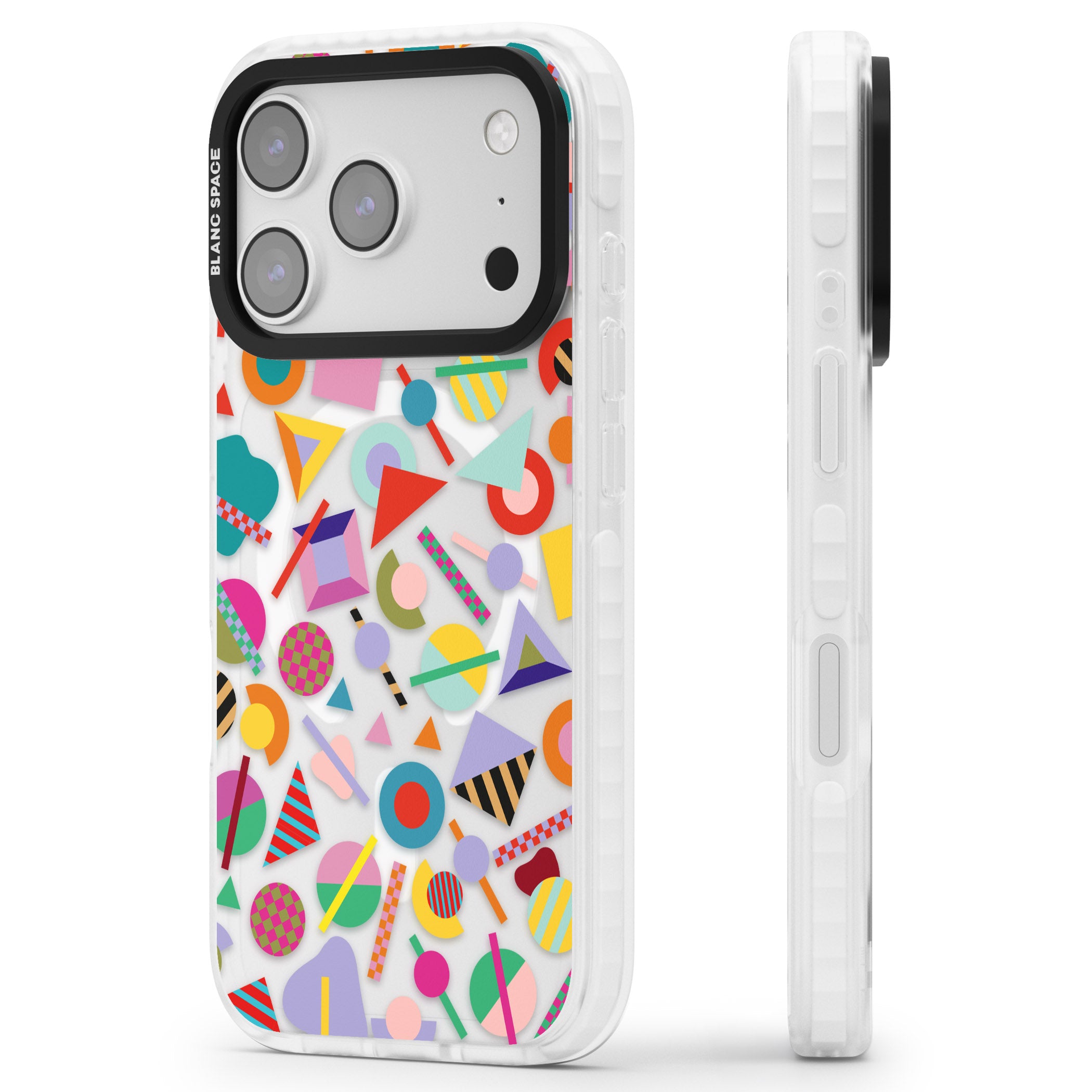 Retro Carnival Shapes iPhone 17 Pro Max Impact Pro Clear Phone Case Side Profile