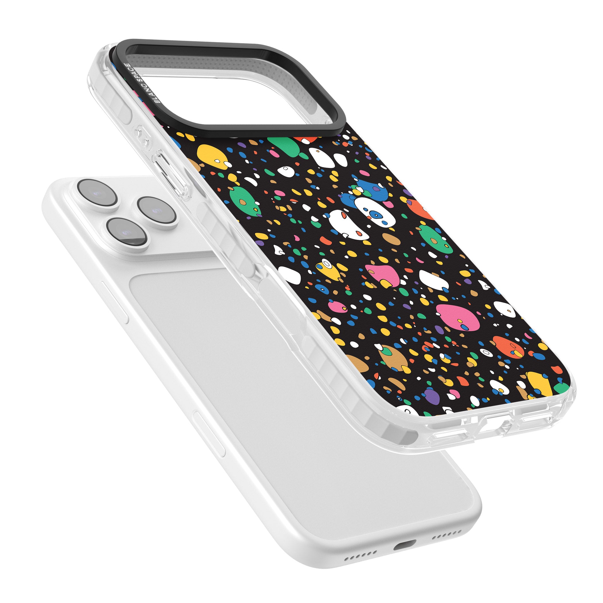 Colourful Confetti Pebbles (Black) iPhone 17 Pro Max Impact Pro Clear Phone Case Colours